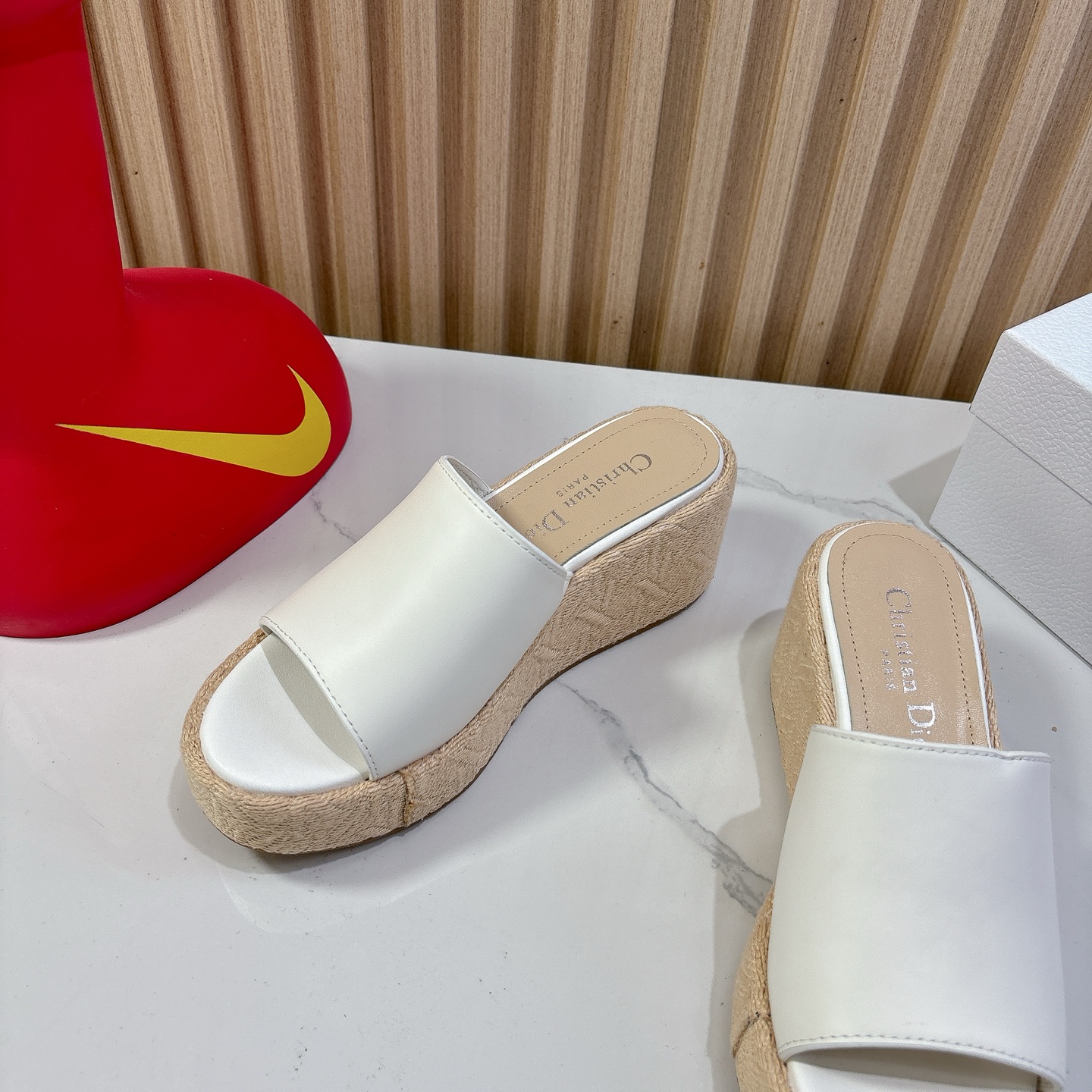 Dior Attitude Wedge Sandals - White Leather, CD Logo, Comfortable & Stylish 5 i1744740088970 8019 0 3
