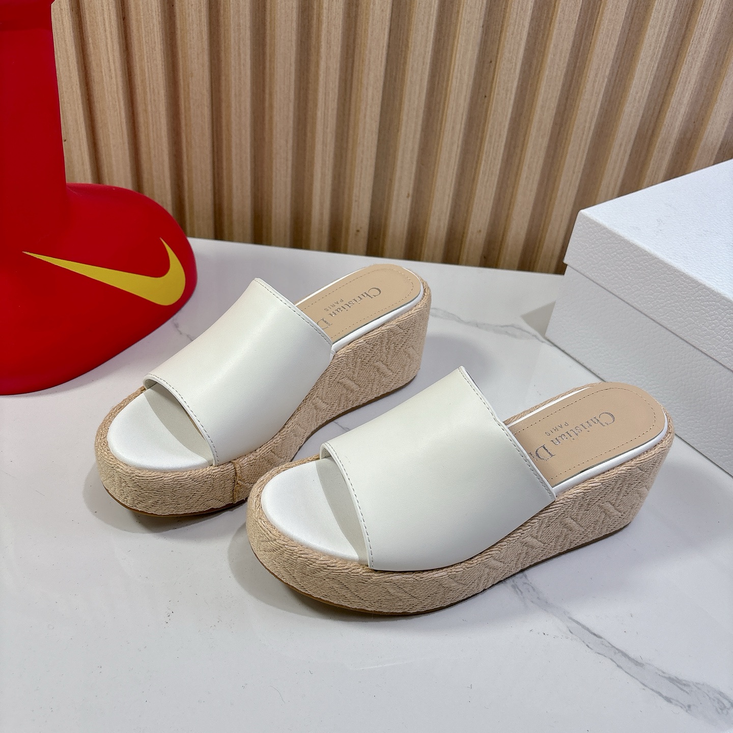 Dior Attitude Wedge Sandals - White Leather, CD Logo, Comfortable & Stylish 2 i1744740088973 6096 0 0