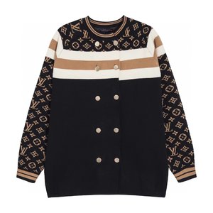 Louis Vuitton Clothing Cardigans Coats & Jackets Knit Sweater Black White Unisex Knitting Wool
