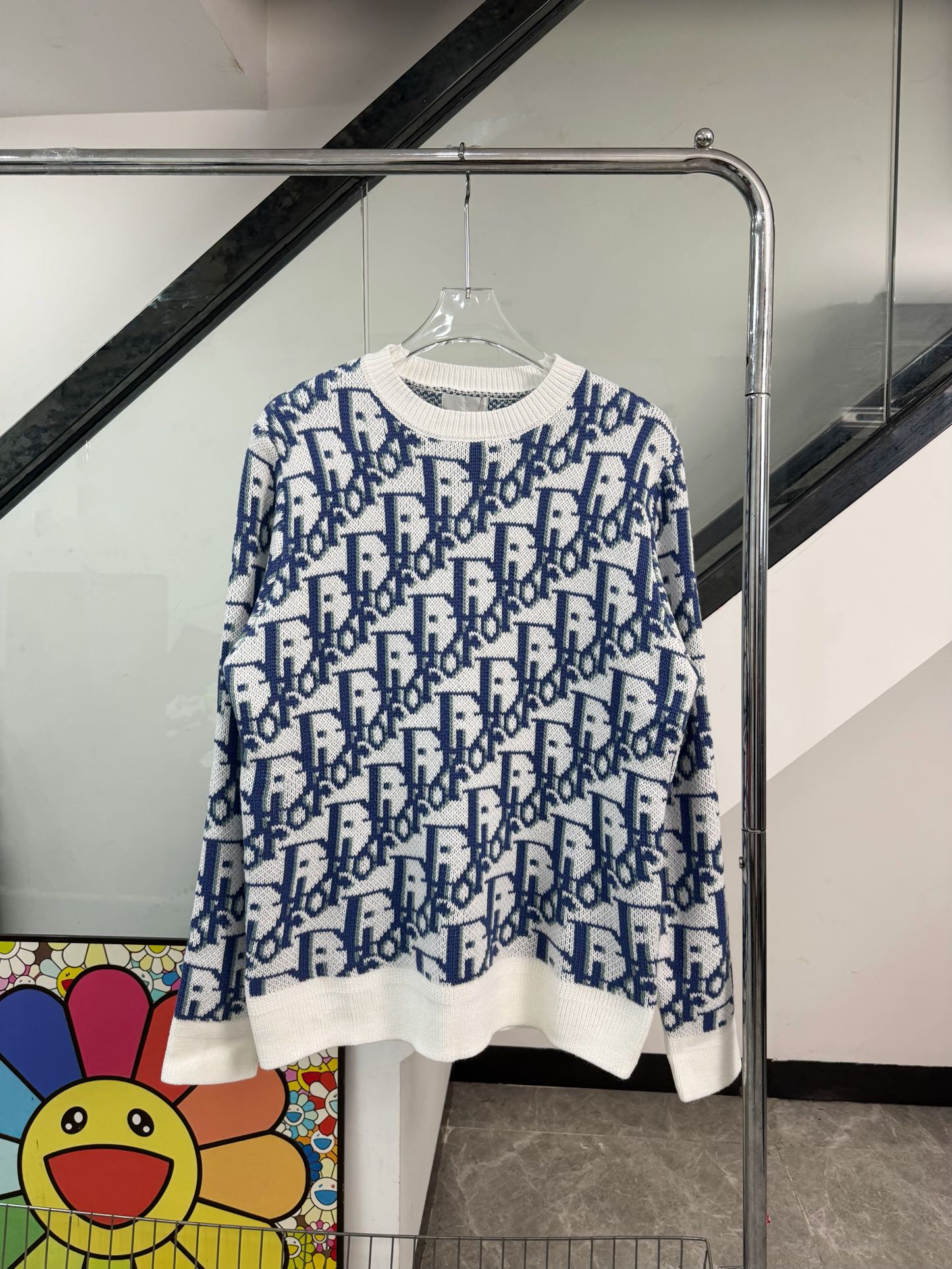 Dior Clothing Sweatshirts China Sale
 Blue White Splicing Knitting