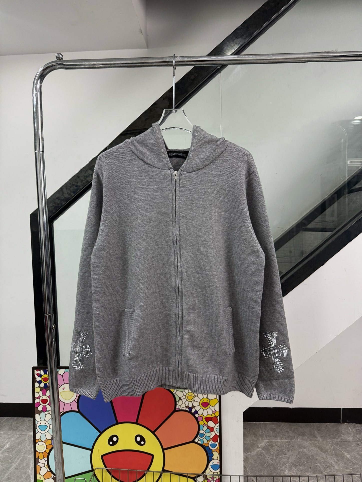 Chrome Hearts Clothing Coats & Jackets Grey Cotton Knitting Hooded Top