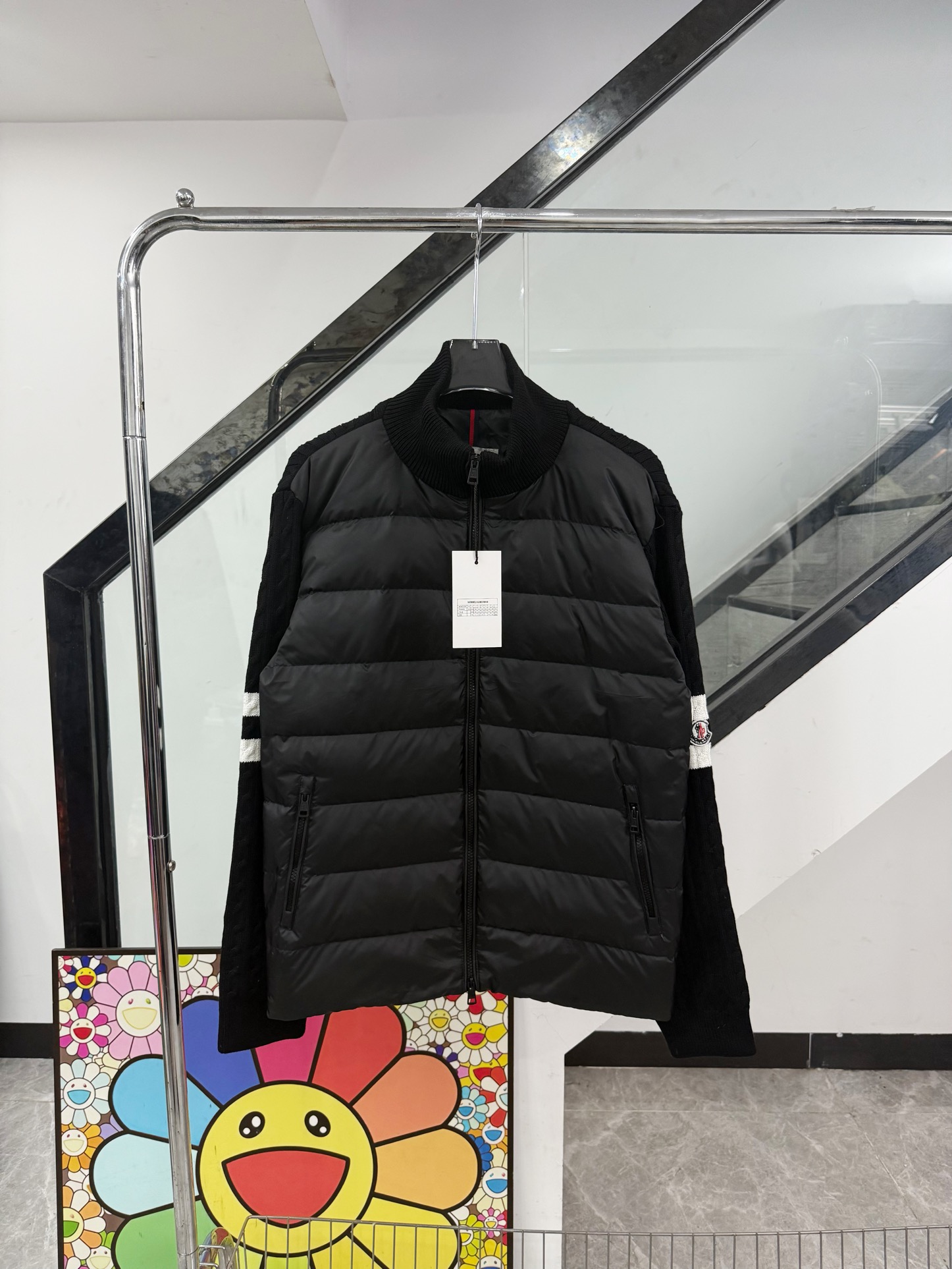 Moncler Clothing Down Jacket Black Grey White Sewing Cotton Down Knitting Polyester Duck Wool