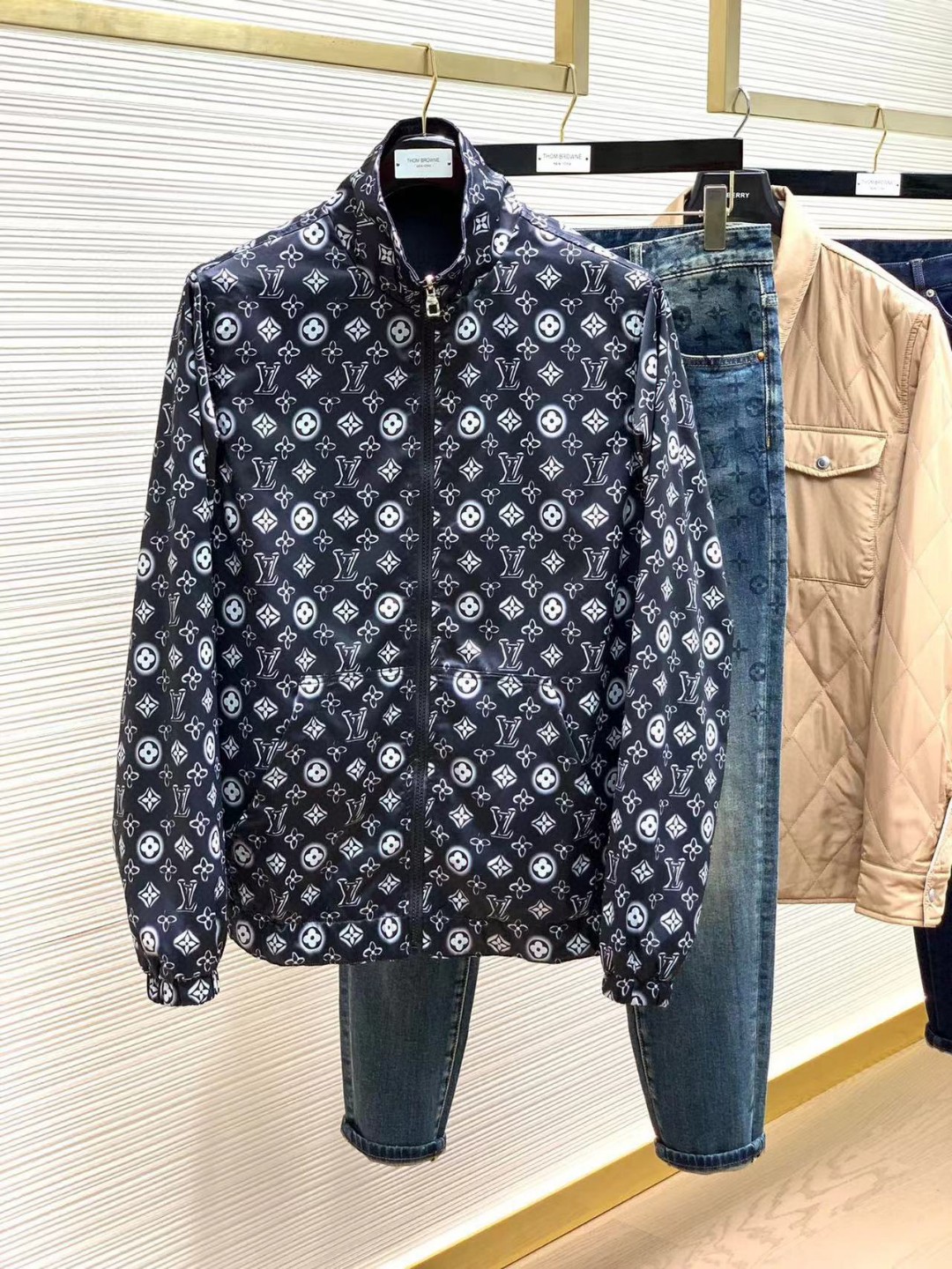 Louis Vuitton Clothing Coats & Jackets Black Blue Green Printing Men Polyester Spandex Fashion Casual