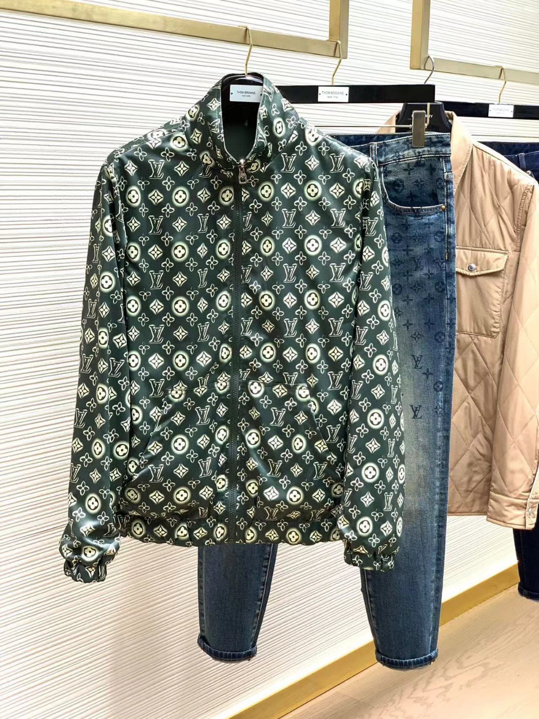 Louis Vuitton Clothing Coats & Jackets Black Blue Green Printing Men Polyester Spandex Fashion Casual