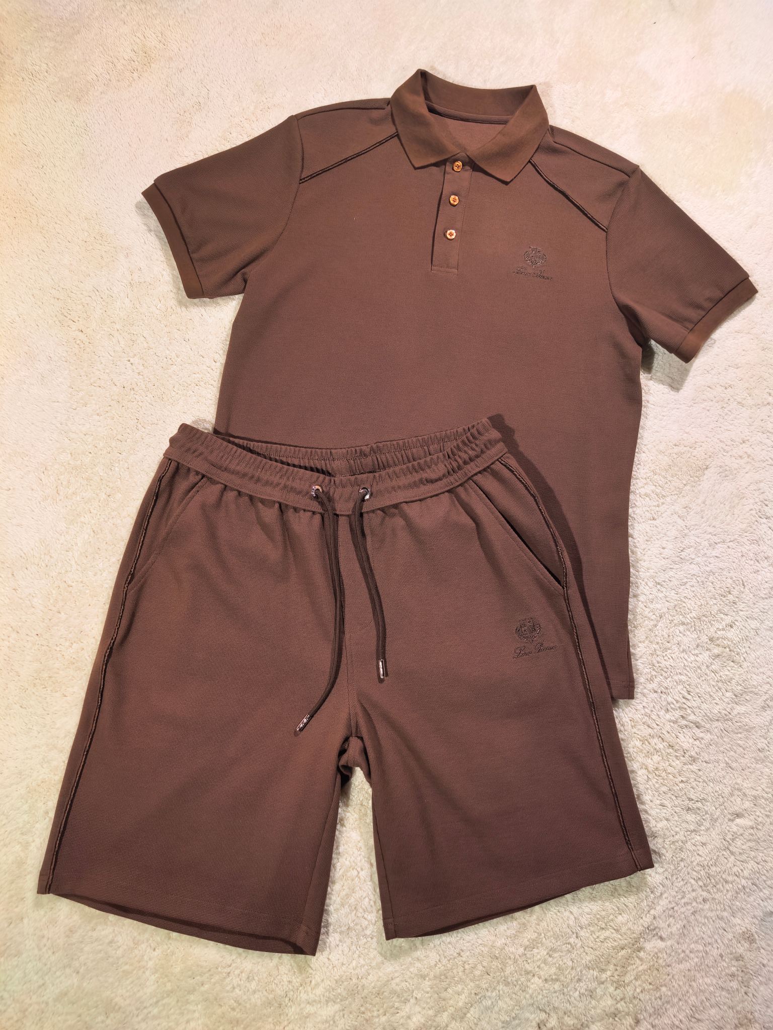 新品Lor* Piana套装春夏新款，一套不拆/套2026男士经典刺绣徽标基础款纯色圆领短袖T恤衫+工装