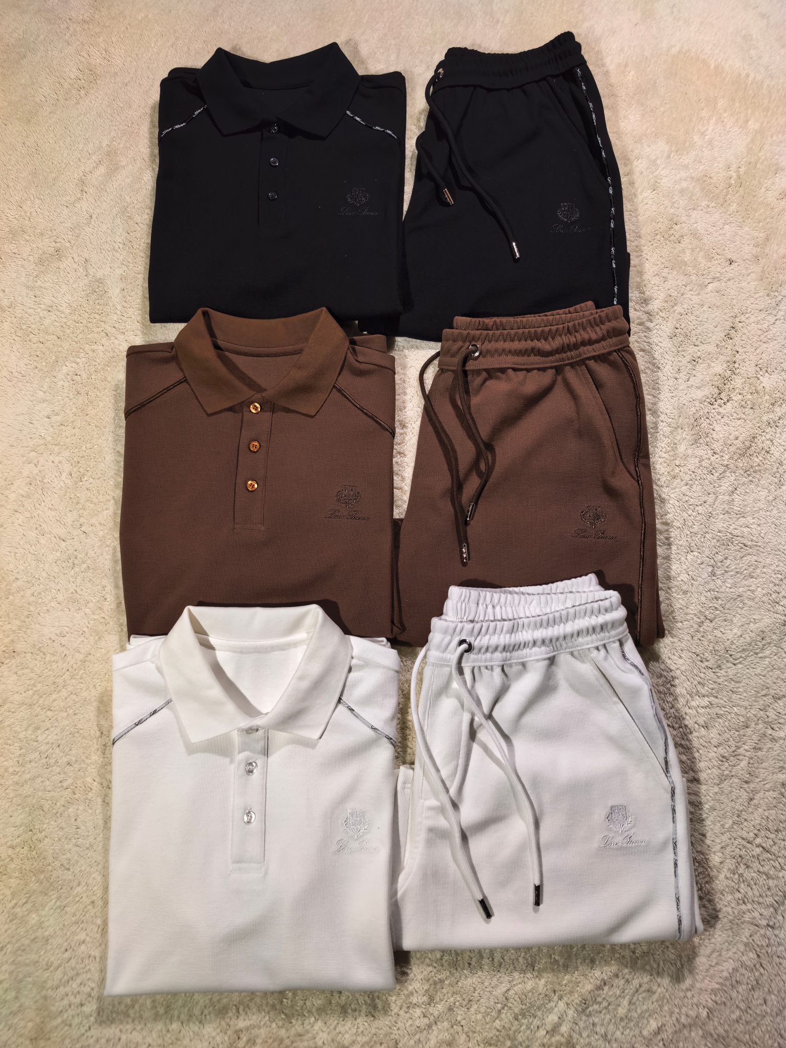 新品Lor* Piana套装春夏新款，一套不拆/套2026男士经典刺绣徽标基础款纯色圆领短袖T恤衫+工装