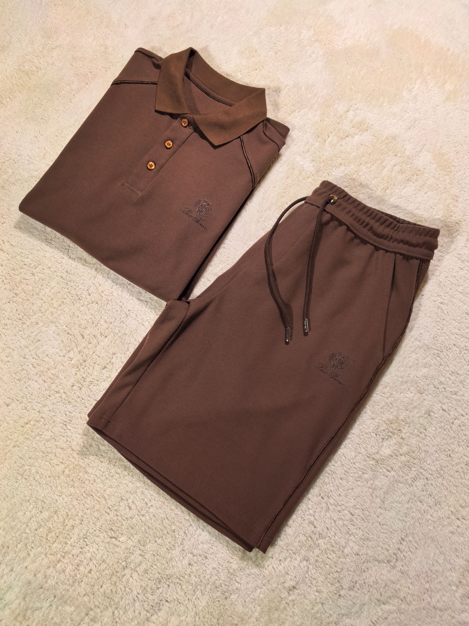 新品Lor* Piana套装春夏新款，一套不拆/套2026男士经典刺绣徽标基础款纯色圆领短袖T恤衫+工装