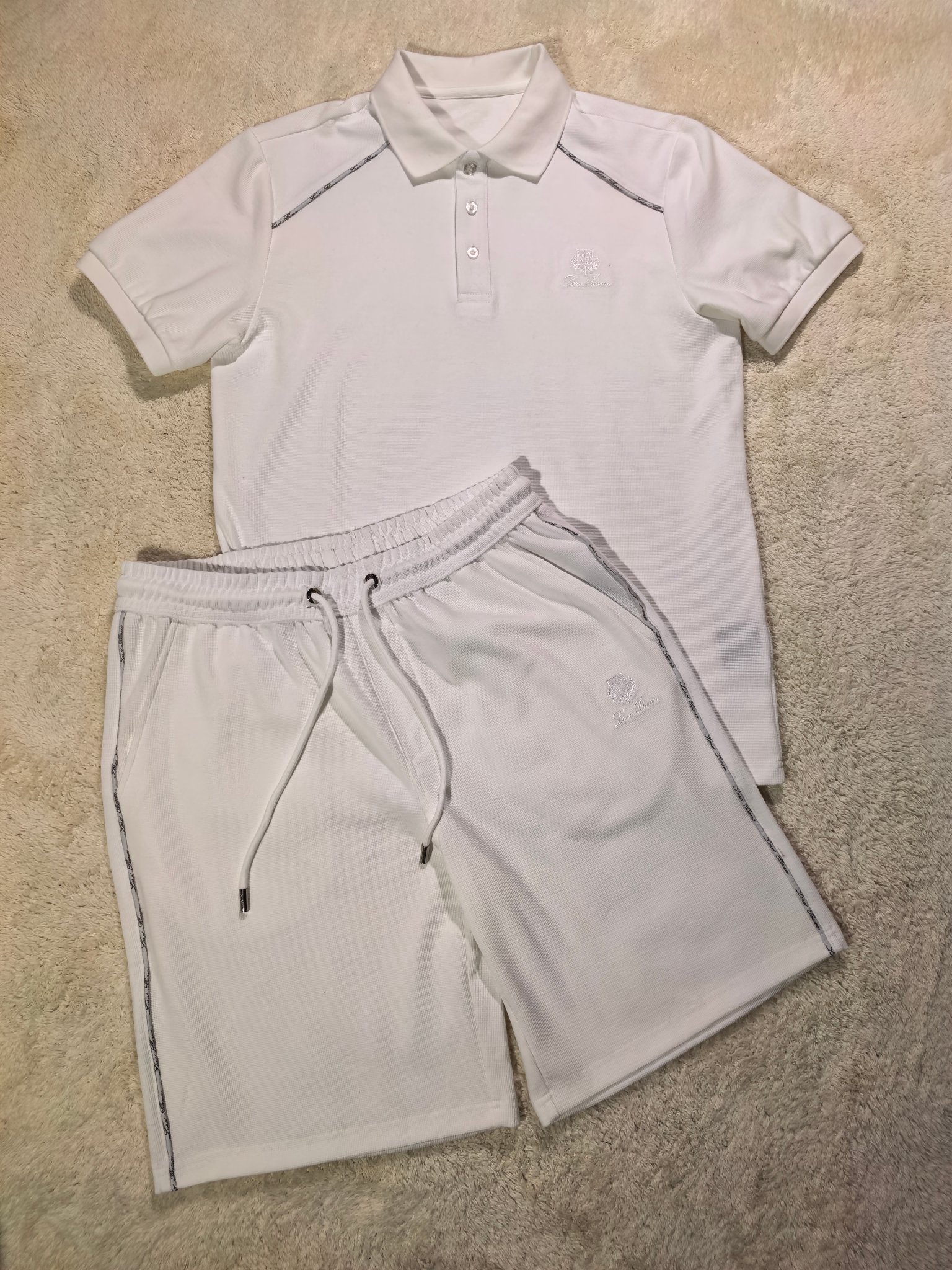 新品Lor* Piana套装春夏新款，一套不拆/套2026男士经典刺绣徽标基础款纯色圆领短袖T恤衫+工装