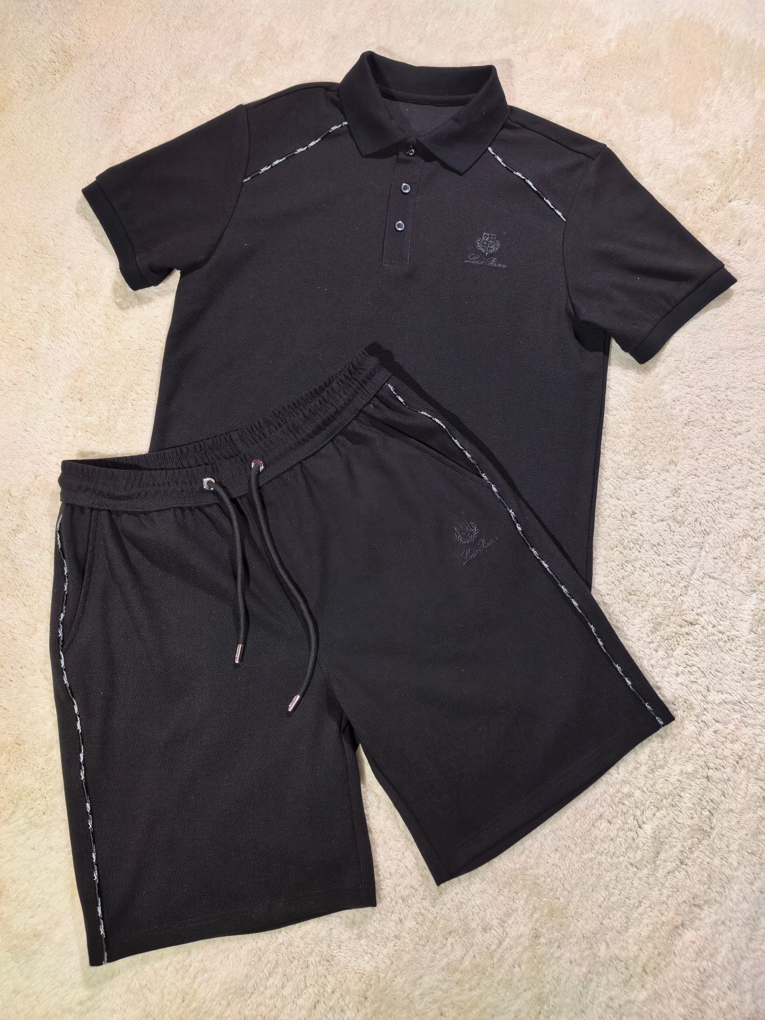 新品Lor* Piana套装春夏新款，一套不拆/套2026男士经典刺绣徽标基础款纯色圆领短袖T恤衫+工装