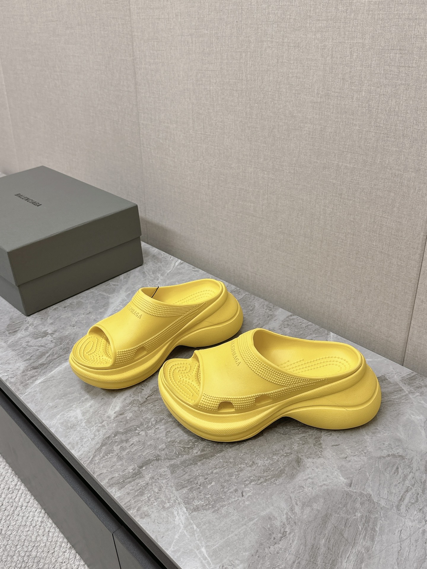 Balenciaga Women's Rubber Pool Slides Sandals - Yellow, Comfortable Platform 1 Balenciaga Women's Rubber Pool Slides Sandals - Yellow, Comfortable Platform