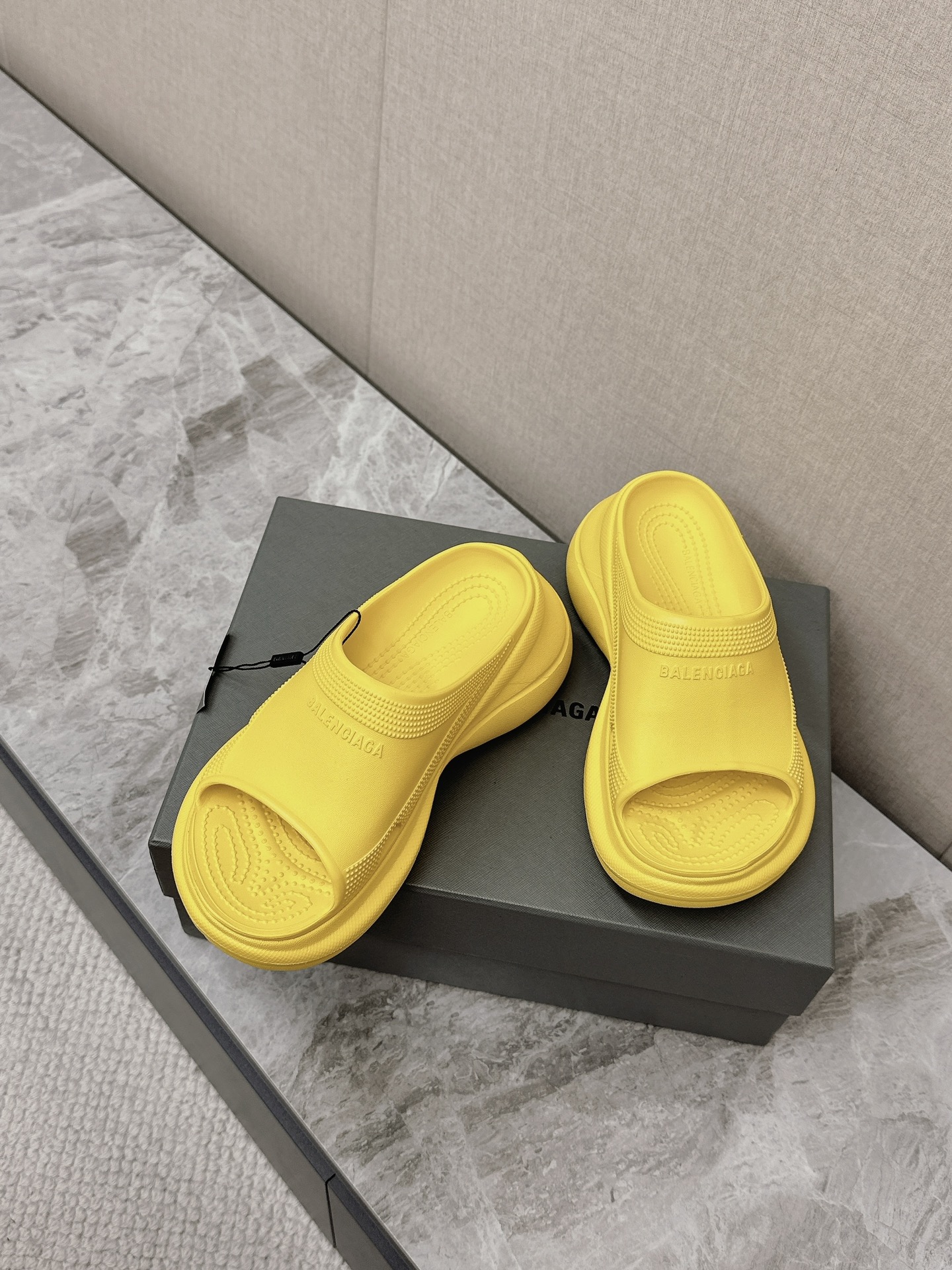 Balenciaga Women's Rubber Pool Slides Sandals - Yellow, Comfortable Platform 6 i1715514791 2890 0