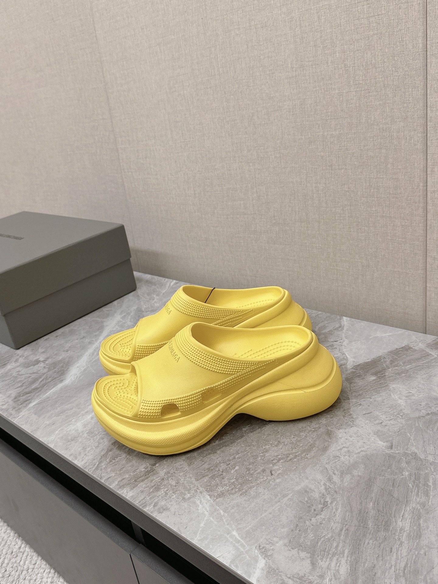 Balenciaga Women's Rubber Pool Slides Sandals - Yellow, Comfortable Platform 5 i1715515179 6840 0