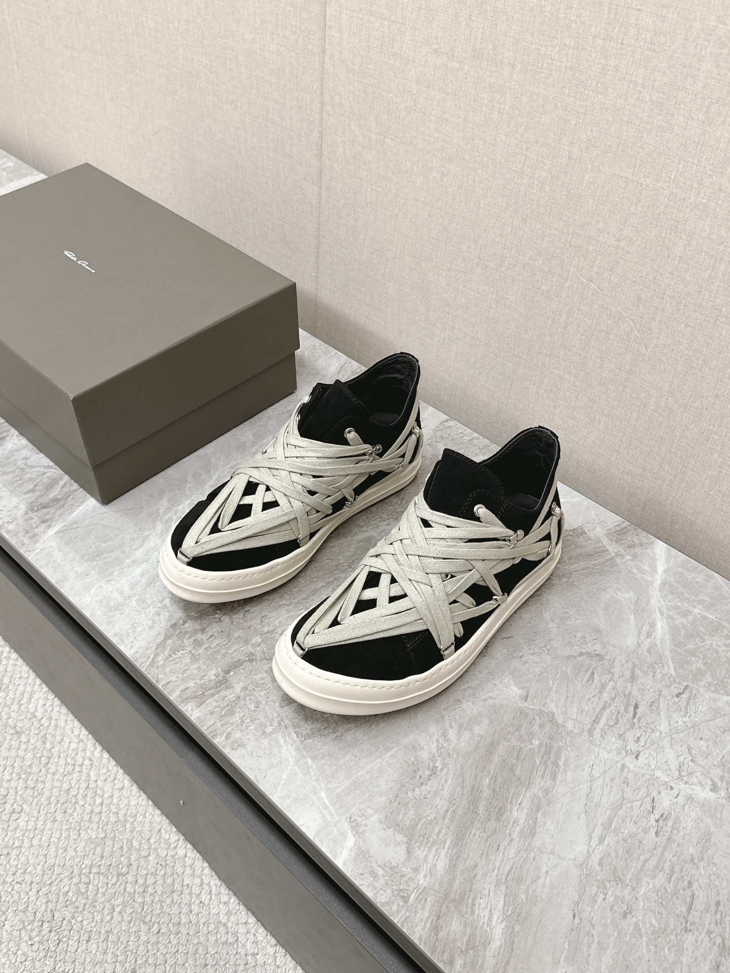 NO:164031,Men's 10 Rickowens Owens Crazy Strap Shoes Suede Black The 