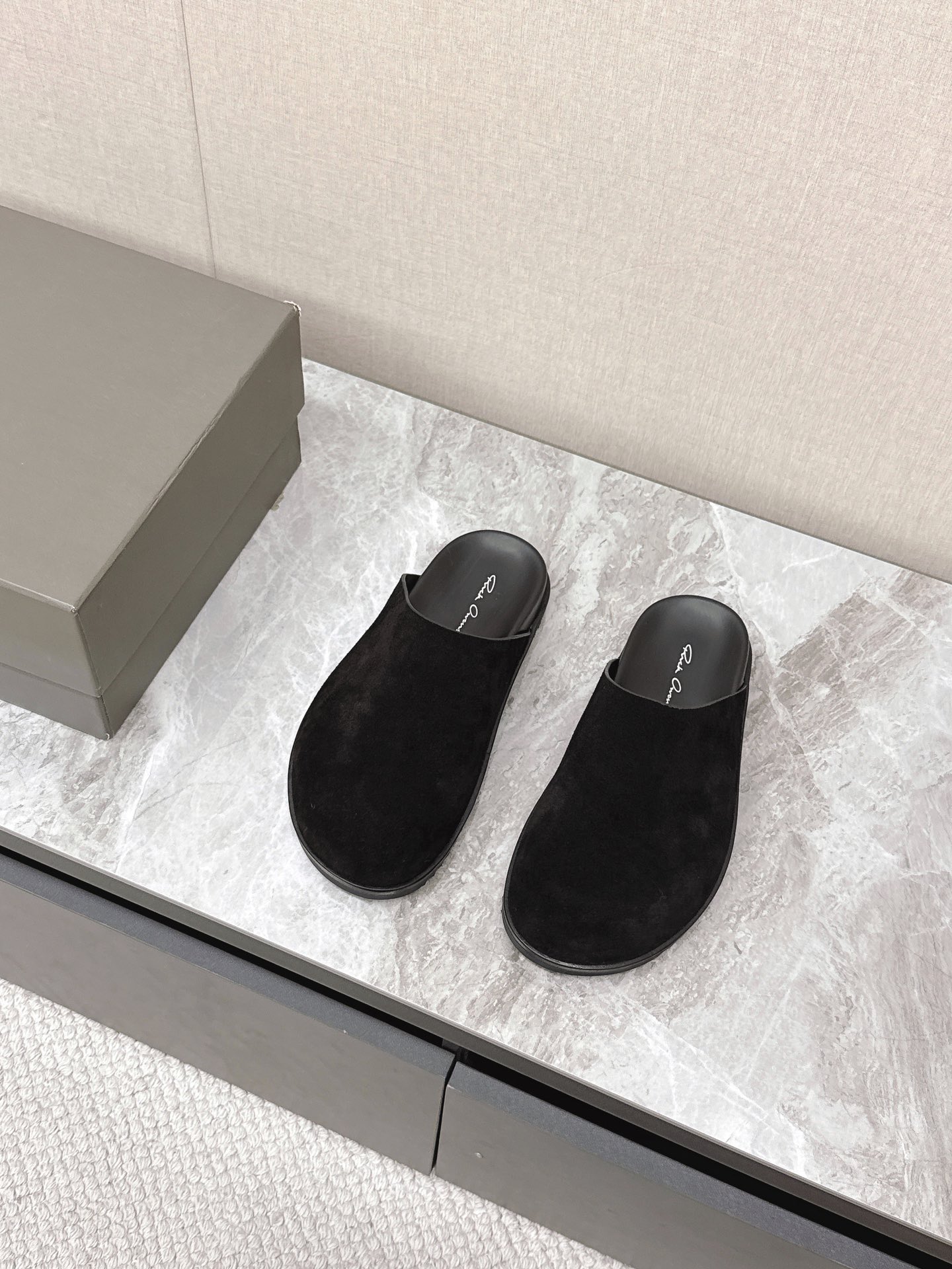 Rick Owens Suede Black Couple's Mules Handmade Leather Slippers 4 i1742639576 5968 8