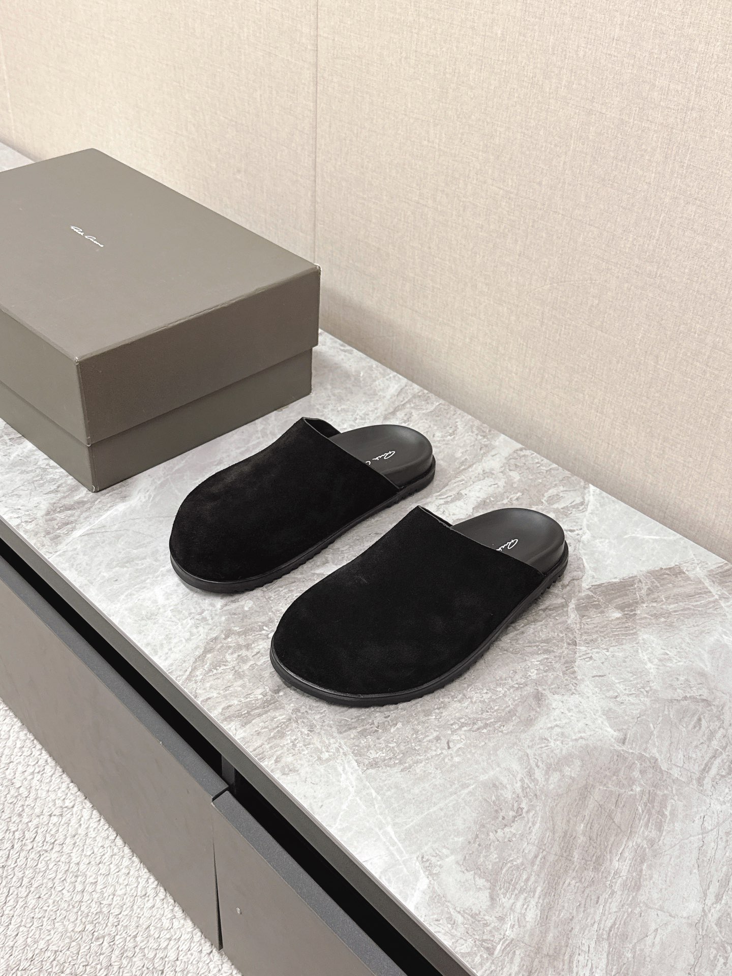Rick Owens Suede Black Couple's Mules Handmade Leather Slippers 2 i1742639576 7157 0