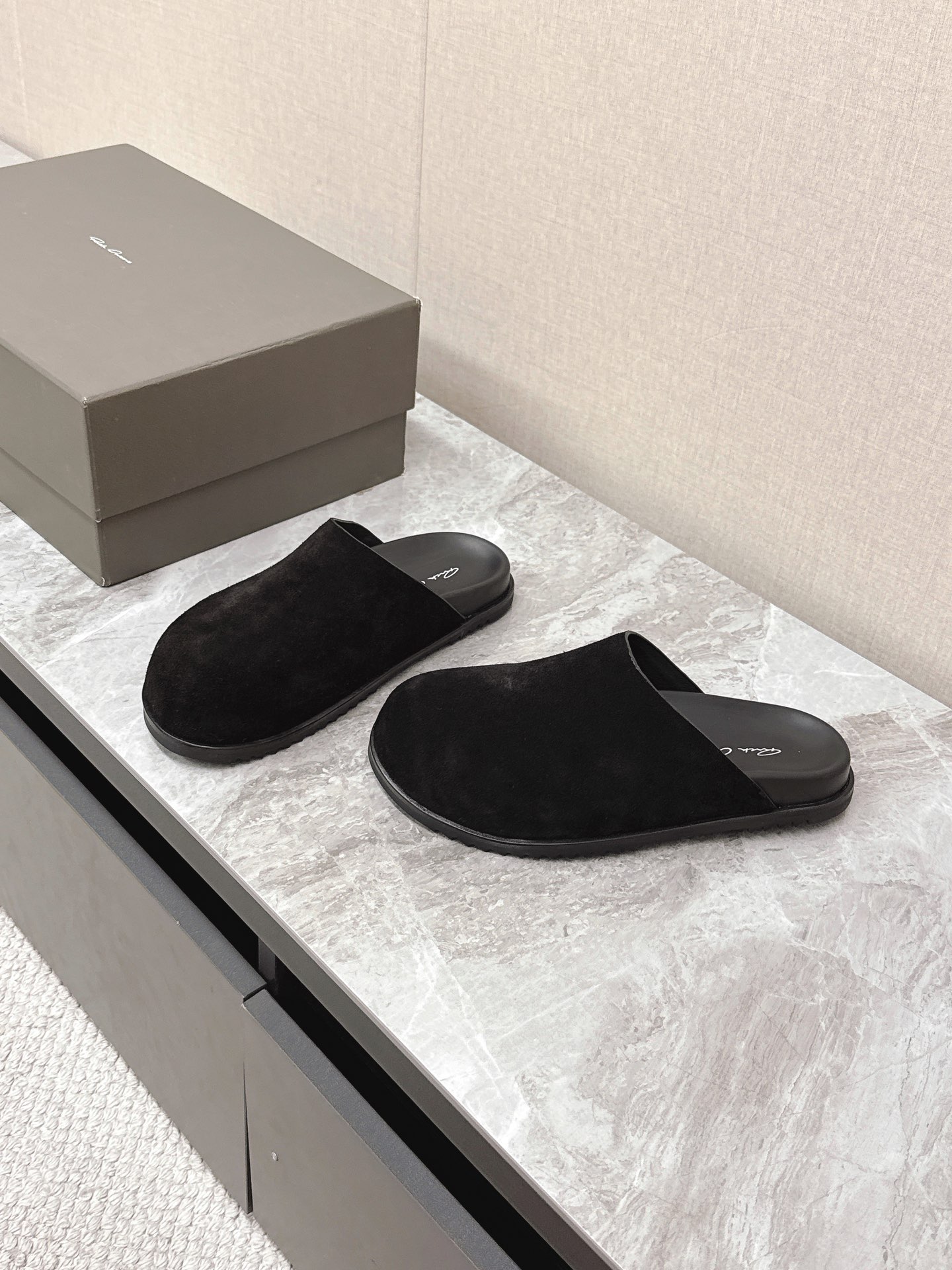 Rick Owens Suede Black Couple's Mules Handmade Leather Slippers 3 i1742639576 7812 2
