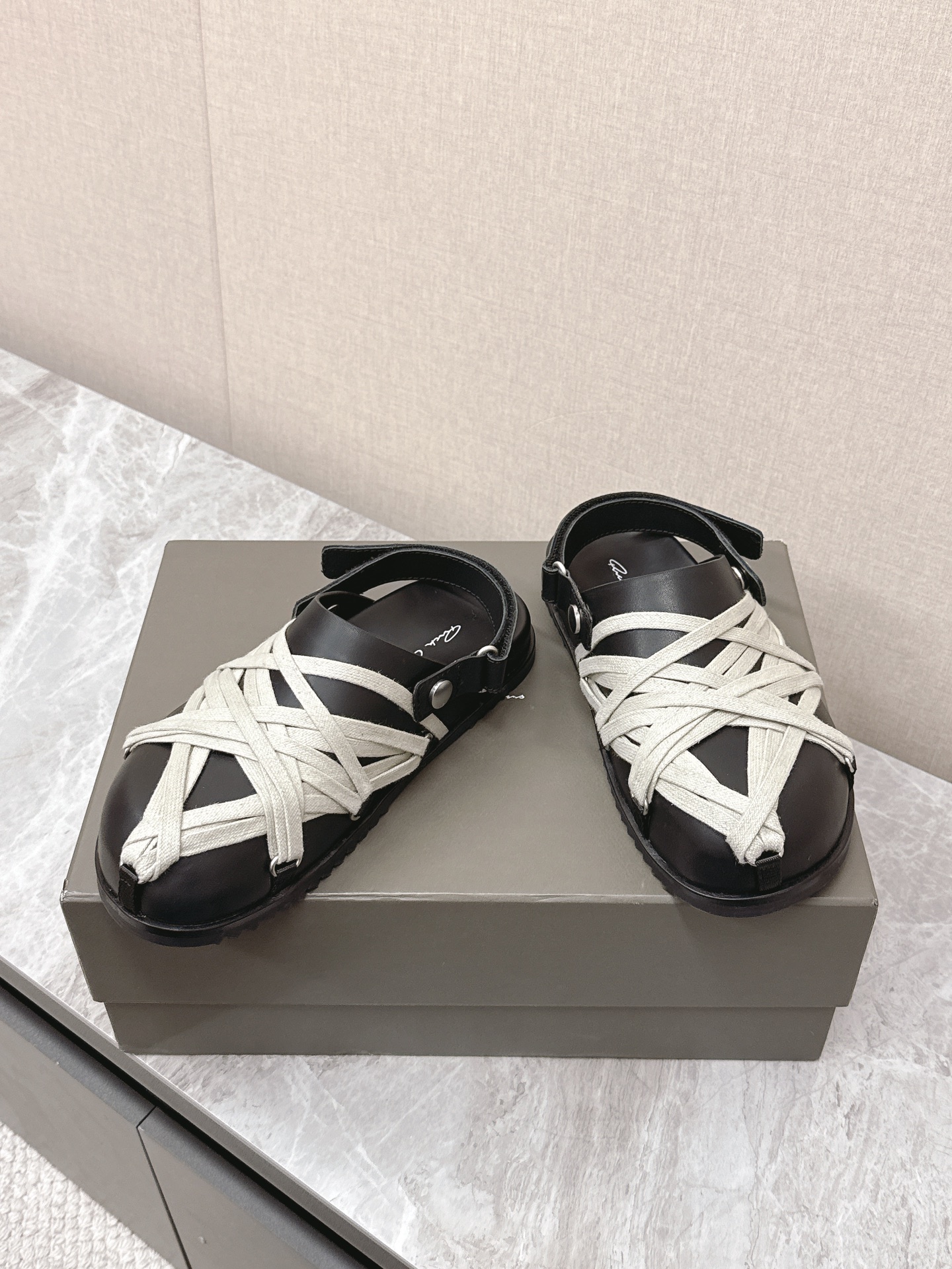Rick Owens Crazy Straps Couple Sandals Suede Black Handmade 6 i1742639666 933 0