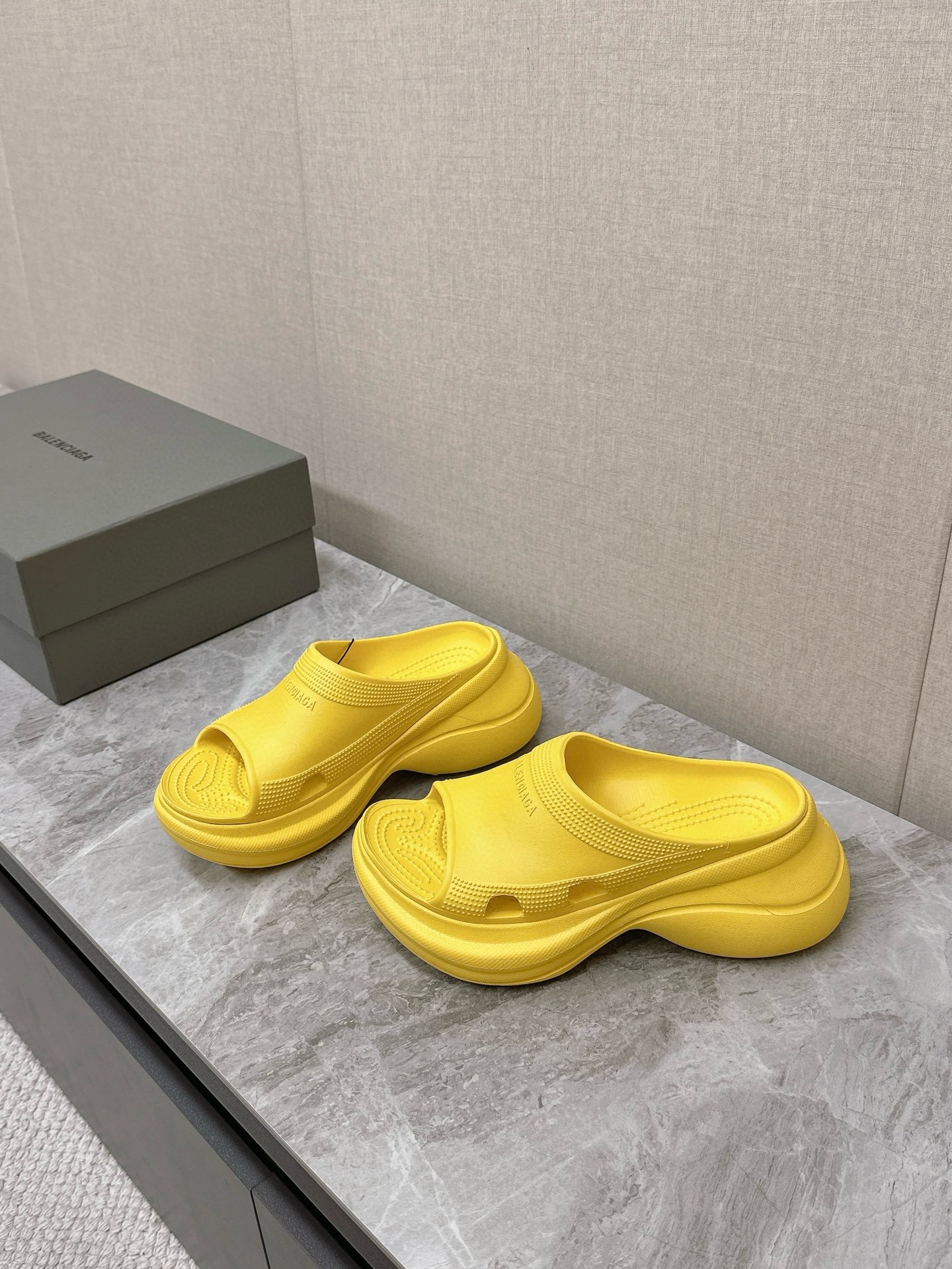 Balenciaga Women's Rubber Pool Slides Sandals - Yellow, Comfortable Platform 10 i1744895645 3013 0