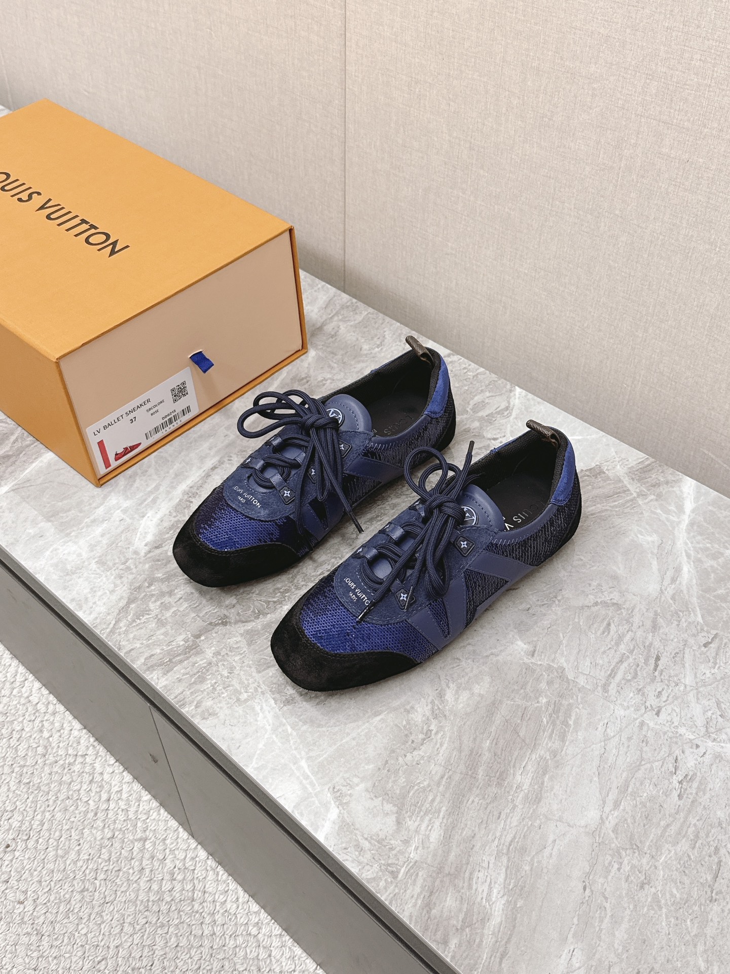 Louis Vuitton Women's Sneakerina Ballet Flat in Blue Velvet and Leather 1 Louis Vuitton Women's Sneakerina Ballet Flat in Blue Velvet and Leather