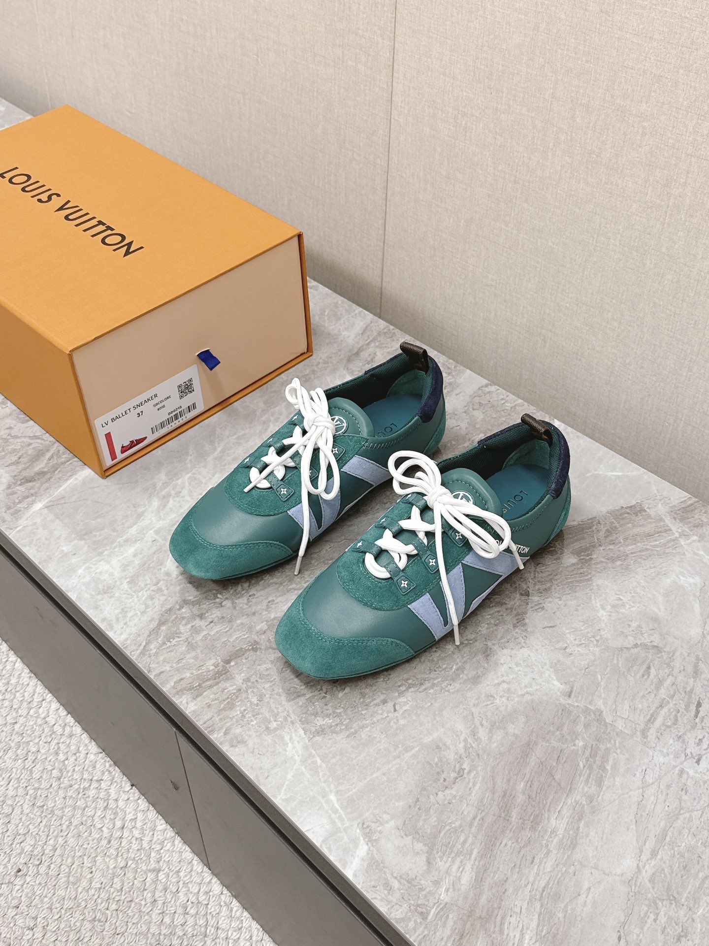 Louis Vuitton Sneakerina Ballet Sneakers Green Leather Women's Shoes 1 Louis Vuitton Sneakerina Ballet Sneakers Green Leather Women's Shoes