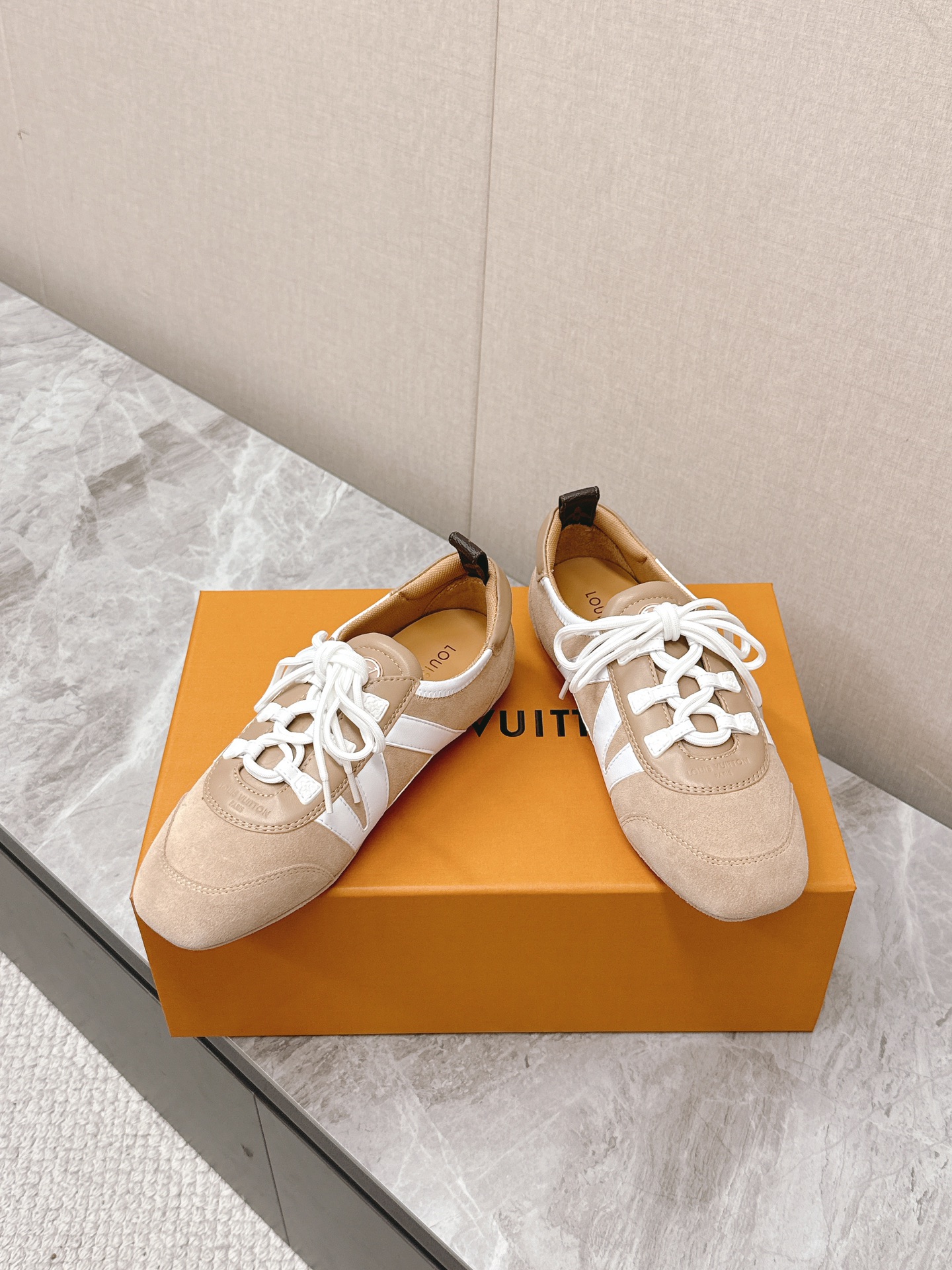 Louis Vuitton Sneakerina Ballet Sneakers Beige Suede Leather Women's Shoes 6 i1745399947 2021 0