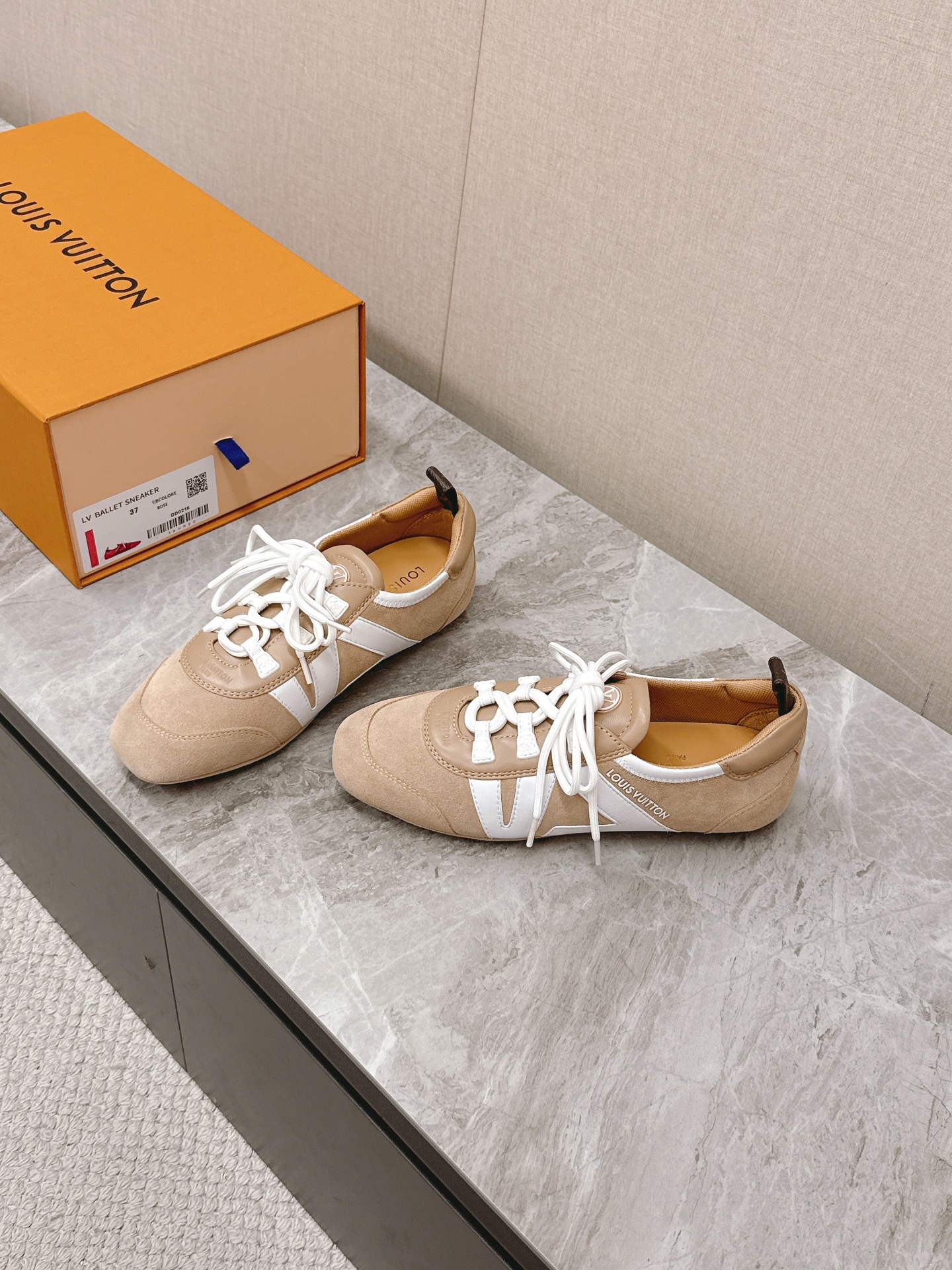 Louis Vuitton Sneakerina Ballet Sneakers Beige Suede Leather Women's Shoes 3 i1745399947 4090 0