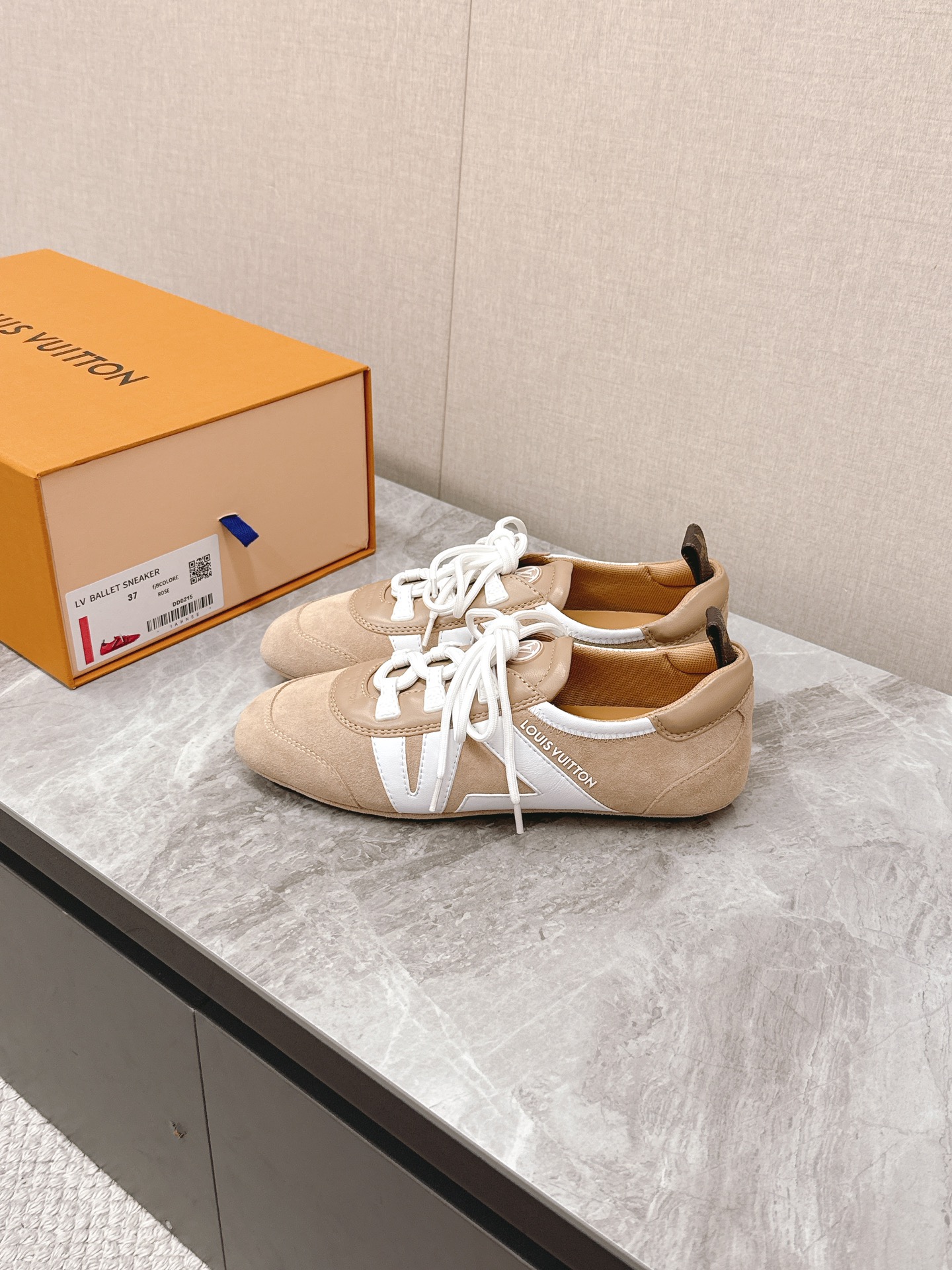 Louis Vuitton Sneakerina Ballet Sneakers Beige Suede Leather Women's Shoes 5 i1745399947 9750 0