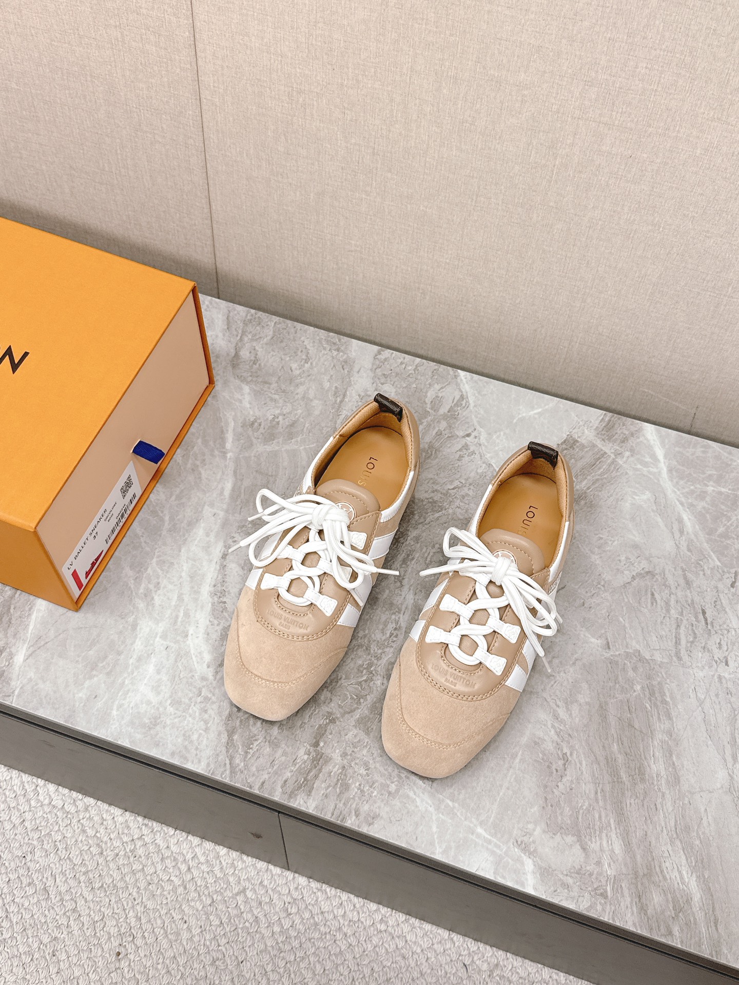 Louis Vuitton Sneakerina Ballet Sneakers Beige Suede Leather Women's Shoes 4 i1745399948 1719 0