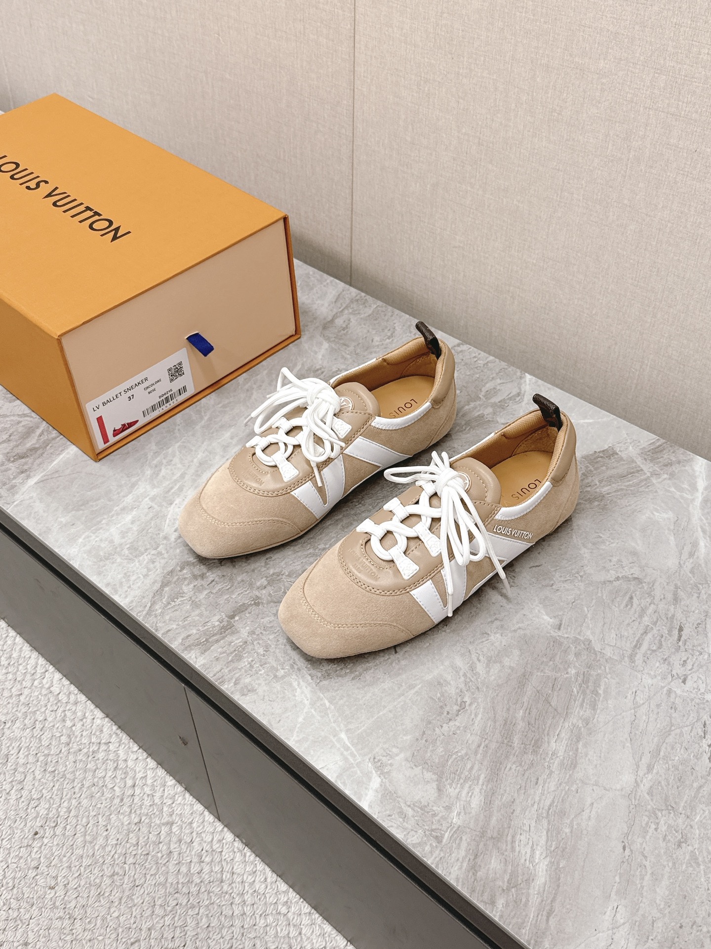 Louis Vuitton Sneakerina Ballet Sneakers Beige Suede Leather Women's Shoes 1 Louis Vuitton Sneakerina Ballet Sneakers Beige Suede Leather Women's Shoes