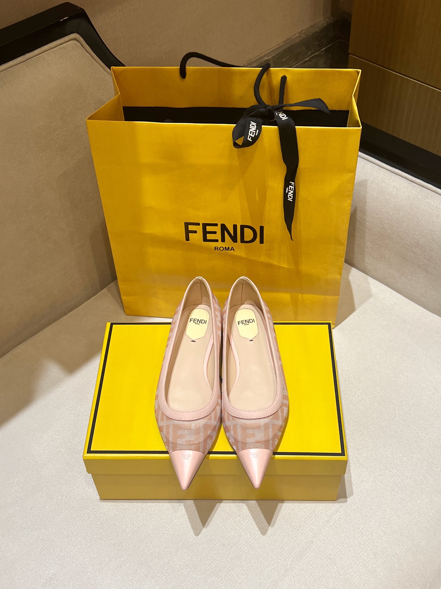 Fendi Flat Shoes Pink Cowhide Genuine Leather Sheepskin