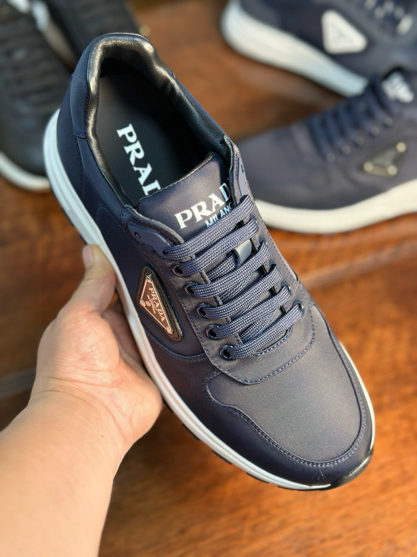 Prada Men's Blue Leather and Fabric Sneakers with Lace Closure 9 i1742956444409 2182 0 7