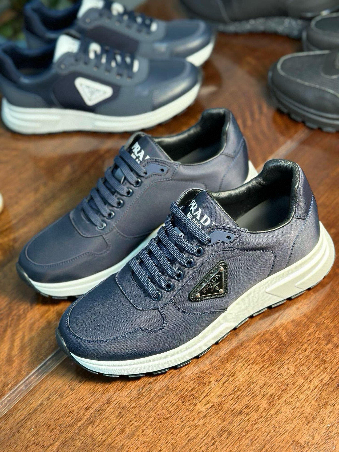 Prada Men's Blue Leather and Fabric Sneakers with Lace Closure 2 i1742956444603 2303 0 0