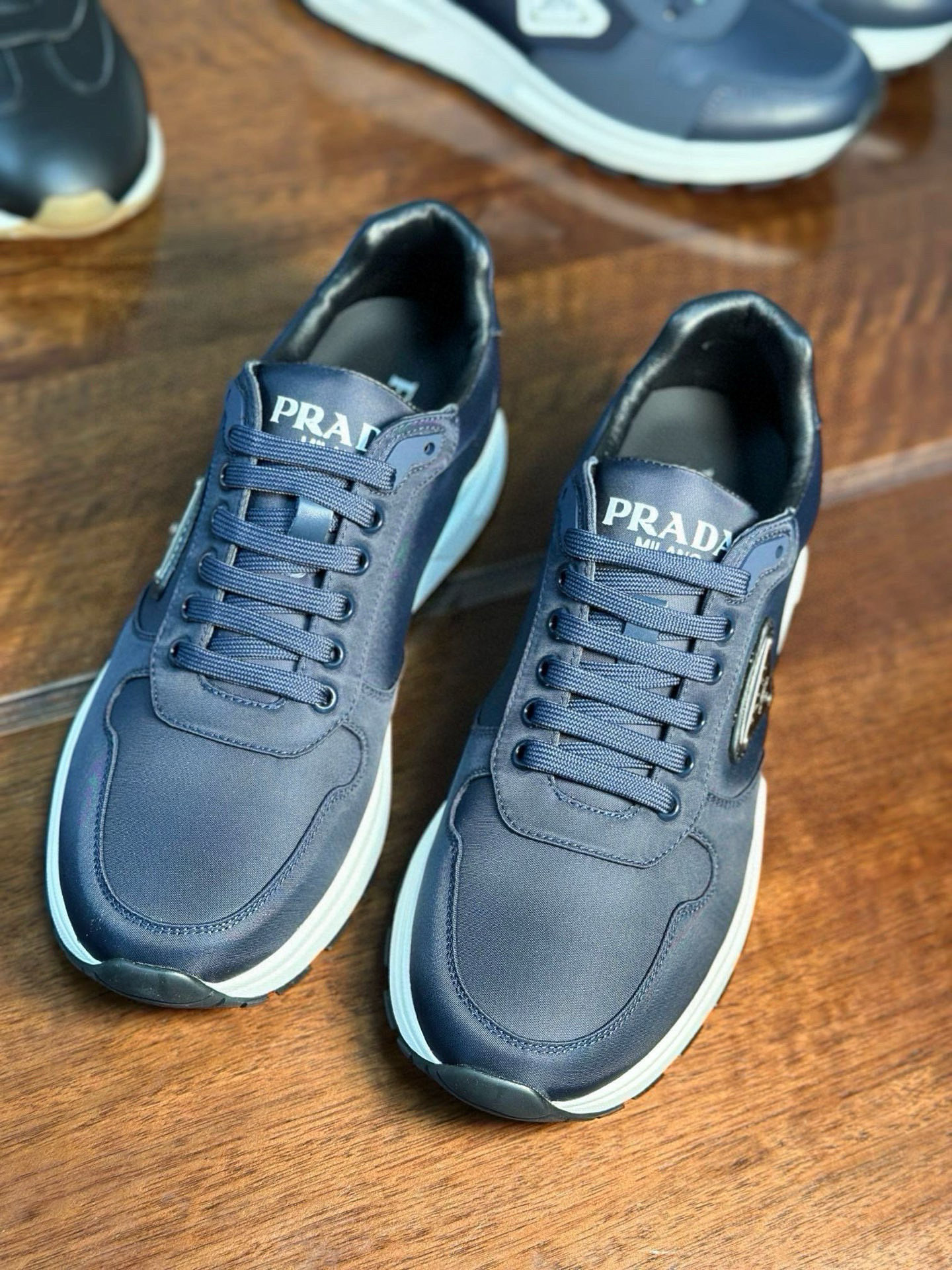 Prada Men's Blue Leather and Fabric Sneakers with Lace Closure 3 i1742956444677 312 0 1