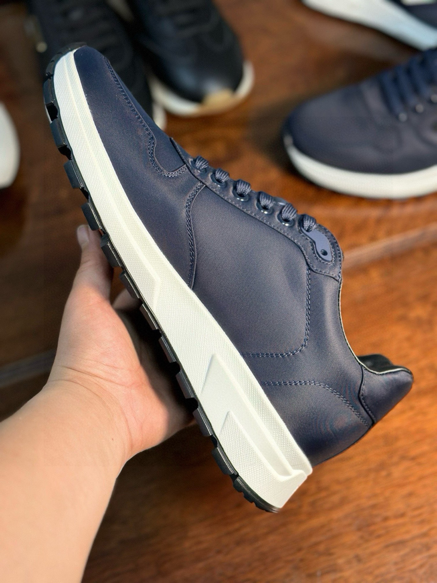 Prada Men's Blue Leather and Fabric Sneakers with Lace Closure 10 i1742956445429 4712 0 8