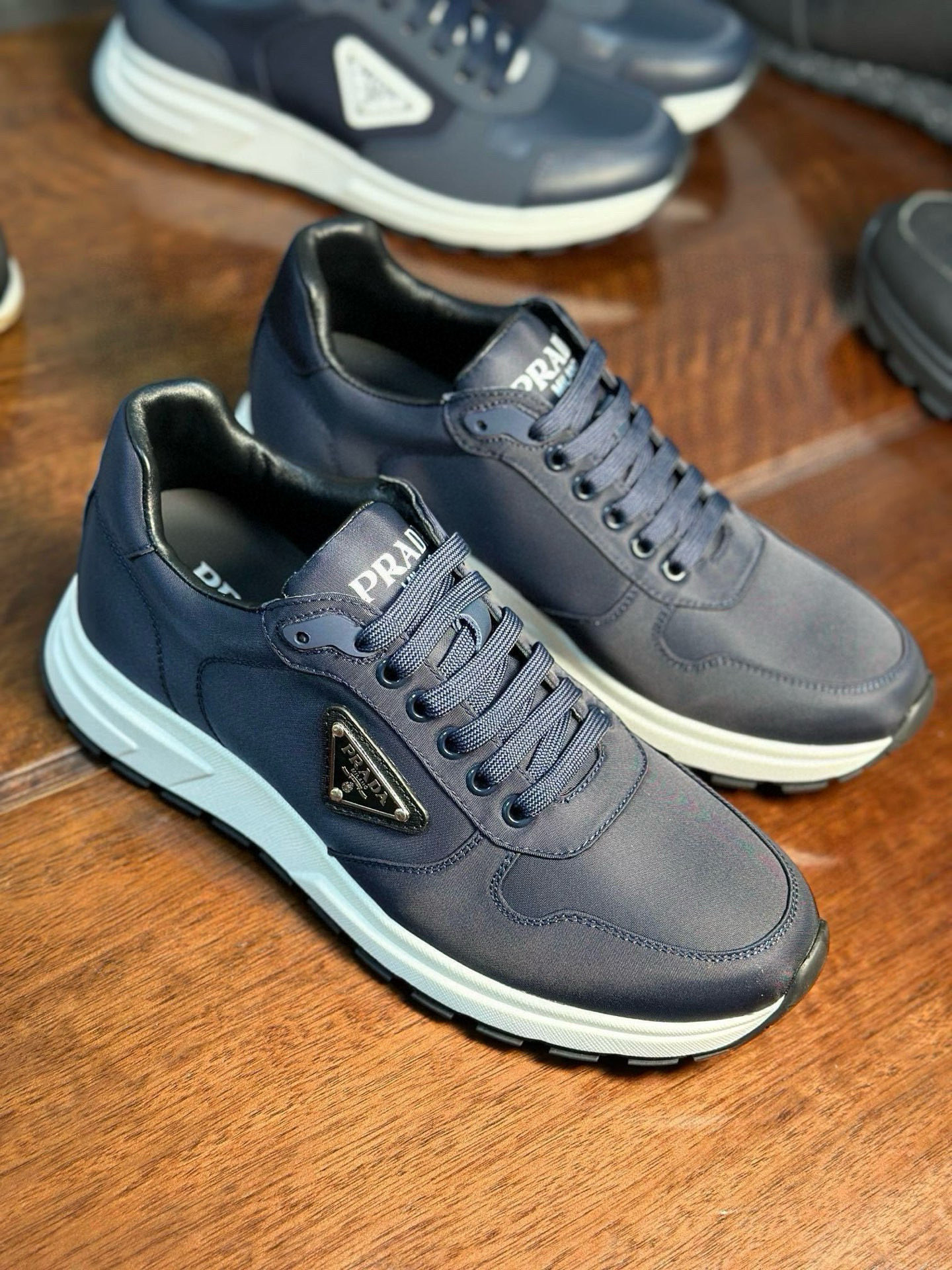 Prada Men's Blue Leather and Fabric Sneakers with Lace Closure 4 i1742956445477 7534 0 2