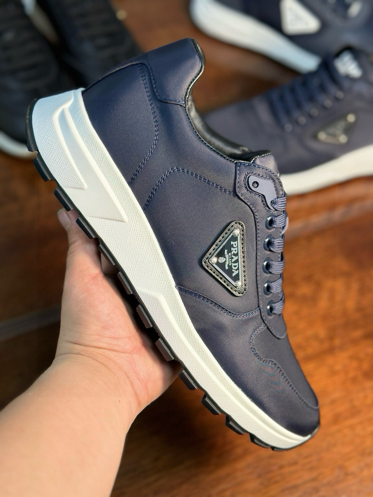 Prada Men's Blue Leather and Fabric Sneakers with Lace Closure 8 i1742956445493 8956 0 6