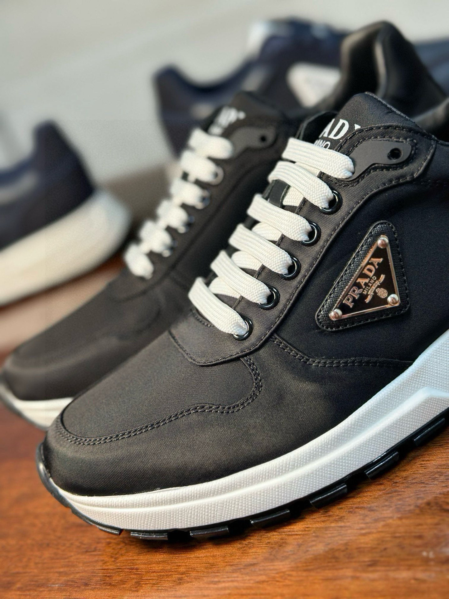 Prada Men's Black Fabric Sneakers with Leather Trim and Rubber Sole 6 i1742956523402 2695 0 4