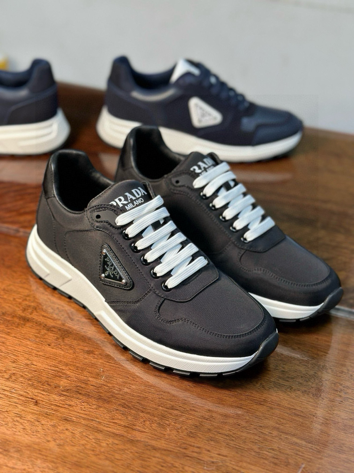 Prada Men's Black Fabric Sneakers with Leather Trim and Rubber Sole 3 i1742956523410 9278 0 1