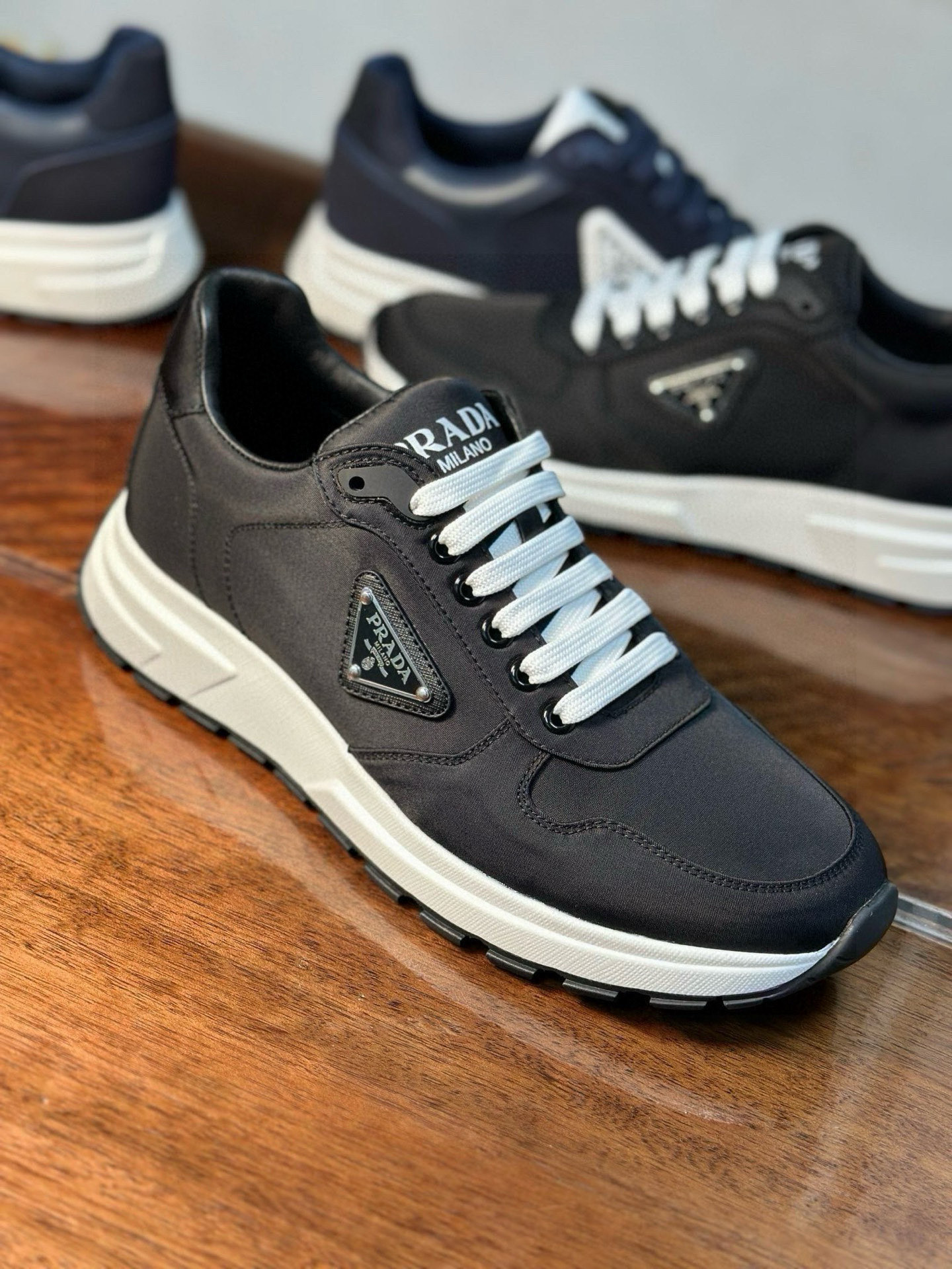 Prada Men's Black Fabric Sneakers with Leather Trim and Rubber Sole 7 i1742956523414 2334 0 5