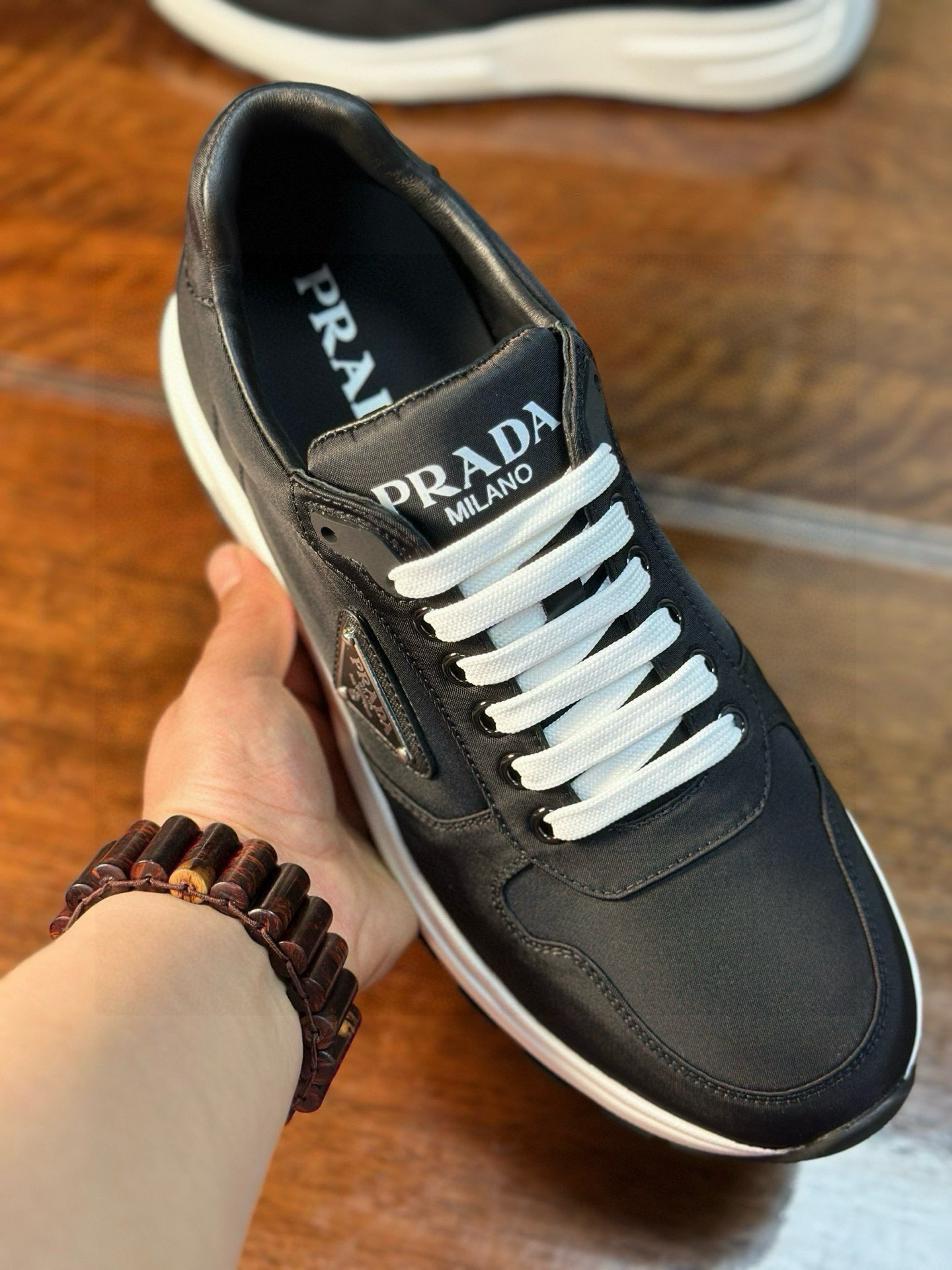 Prada Men's Black Fabric Sneakers with Leather Trim and Rubber Sole 10 i1742956523842 1034 0 8