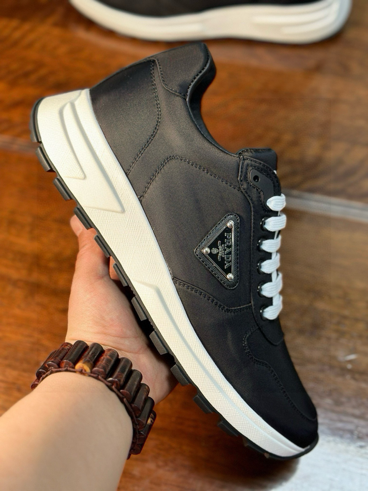 Prada Men's Black Fabric Sneakers with Leather Trim and Rubber Sole 9 i1742956524083 1323 0 7