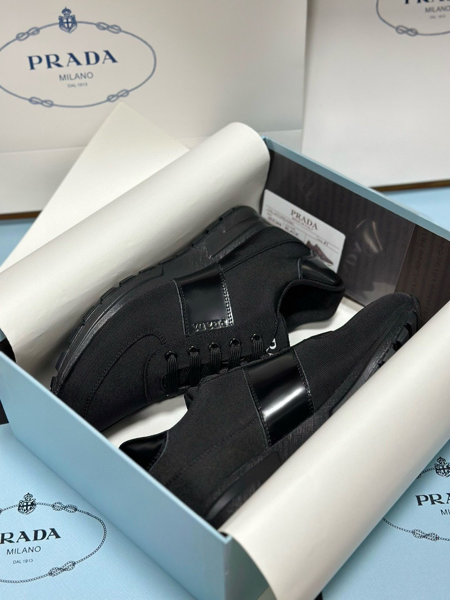Prada Men's Black Fabric & Leather Sneakers - Italian Craftsmanship, Sizes 38-46 6 i1743471745477 2355 0 4