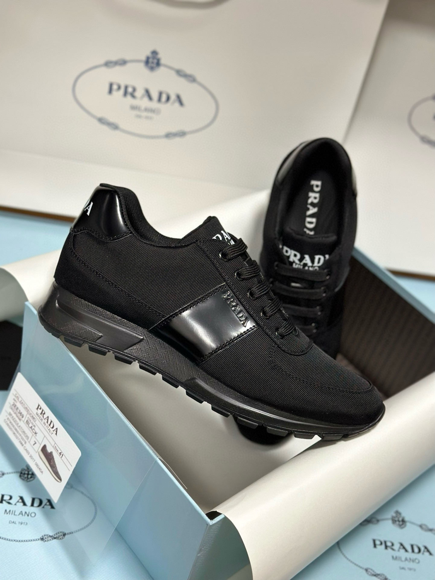 Prada Men's Black Fabric & Leather Sneakers - Italian Craftsmanship, Sizes 38-46 3 i1743471745477 2593 0 1