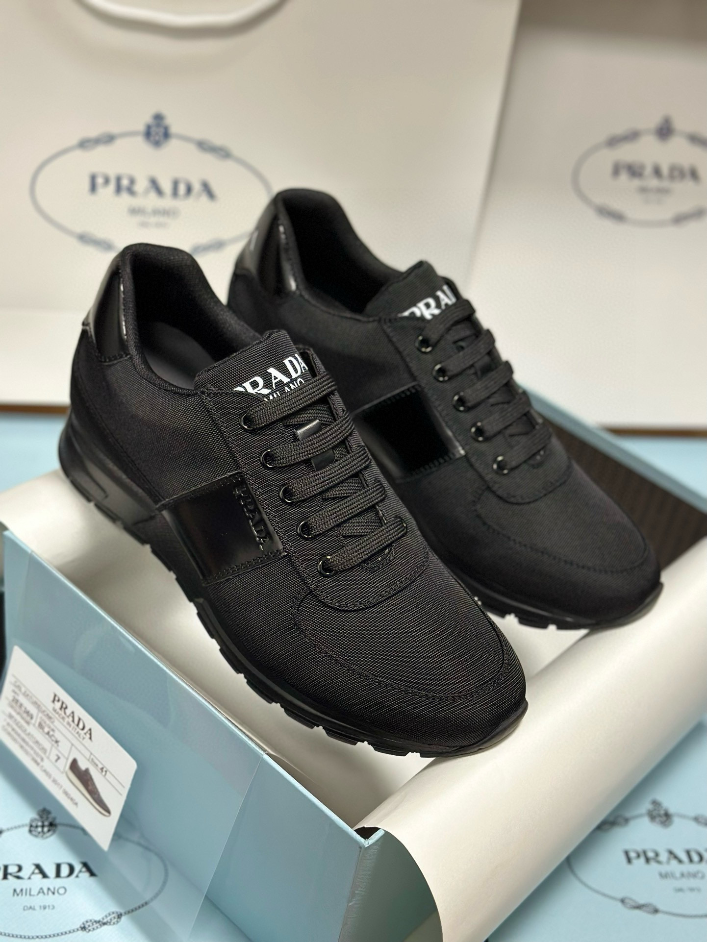 Prada Men's Black Fabric & Leather Sneakers - Italian Craftsmanship, Sizes 38-46 4 i1743471746155 8803 0 2