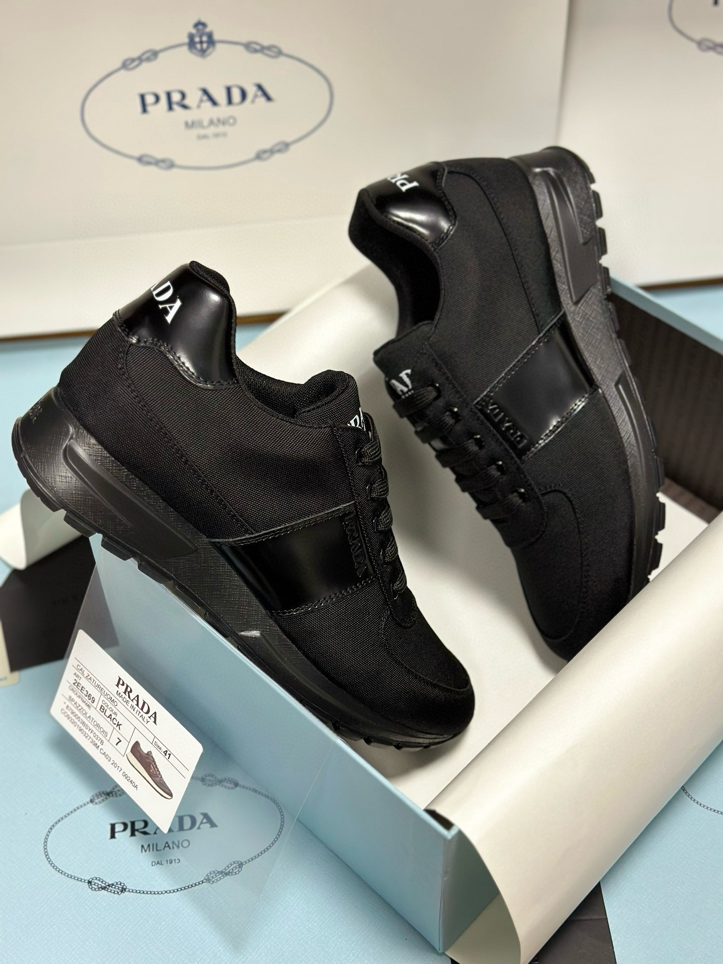 Prada Men's Black Fabric & Leather Sneakers - Italian Craftsmanship, Sizes 38-46 2 i1743471746159 4784 0 0