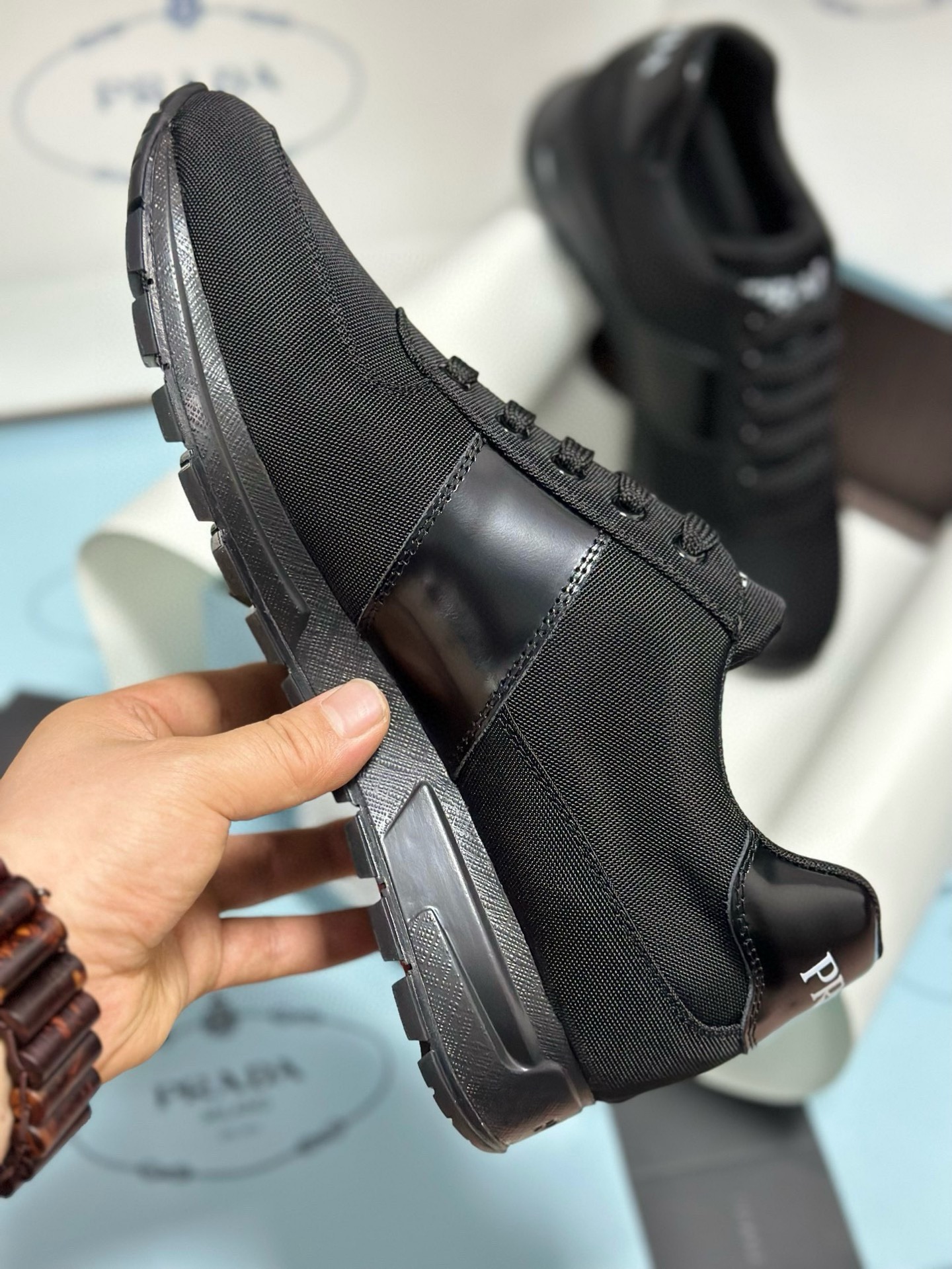 Prada Men's Black Fabric & Leather Sneakers - Italian Craftsmanship, Sizes 38-46 9 i1743471746268 7880 0 7