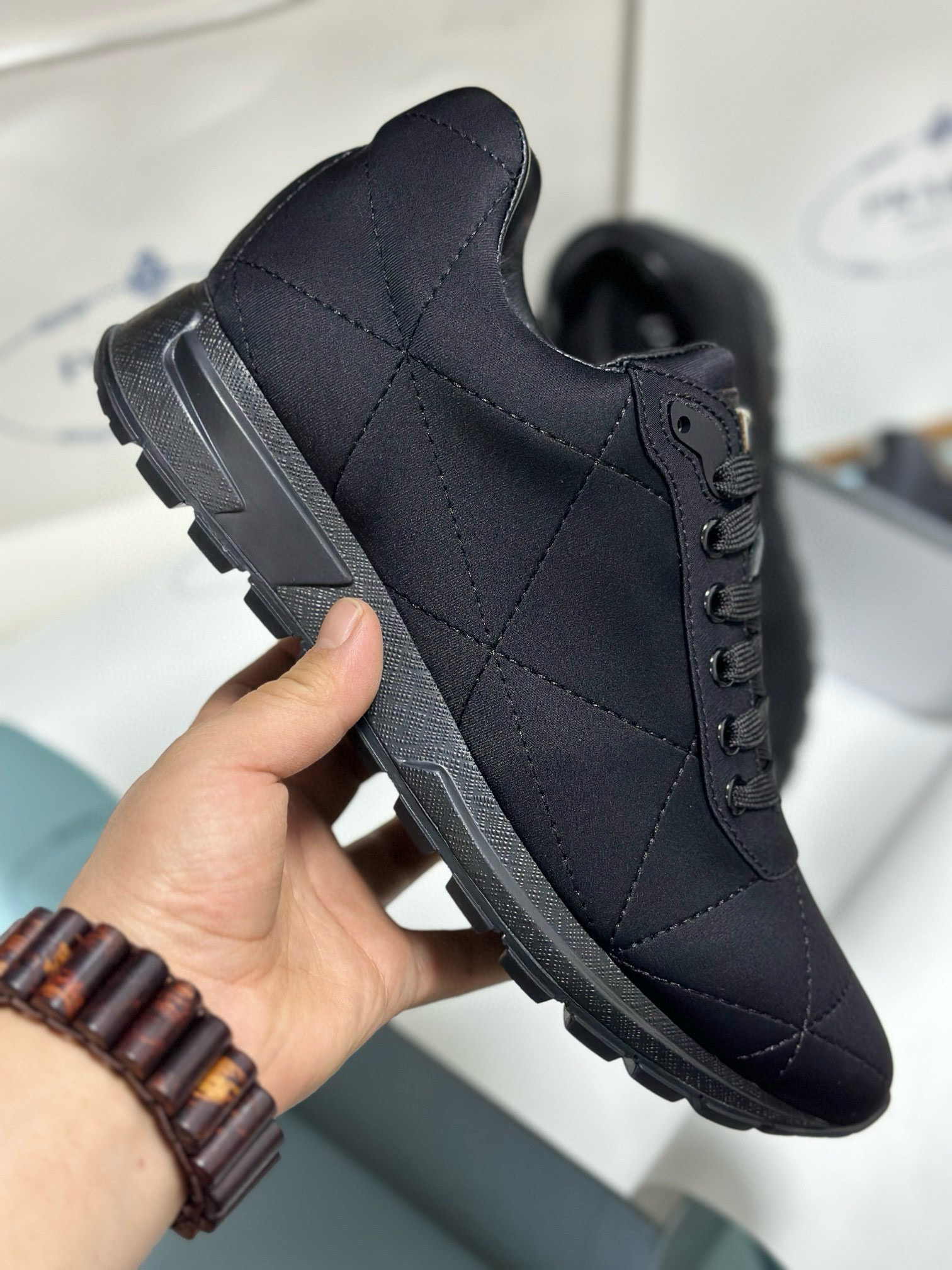 Prada Men's Black Fabric & Leather Sneakers - Comfortable & Durable 4 i1743471759543 5390 0 2