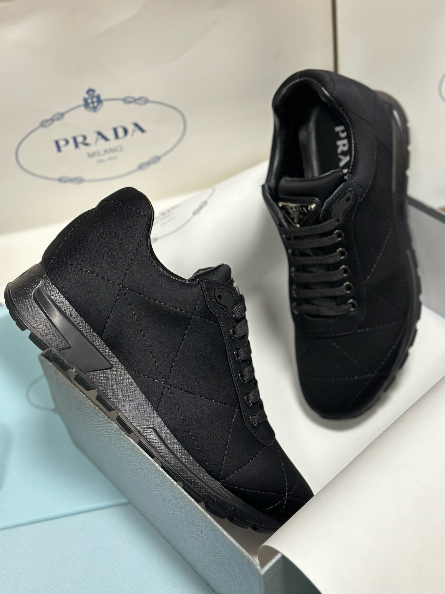 Prada Men's Black Fabric & Leather Sneakers - Comfortable & Durable 3 i1743471759811 5737 0 1