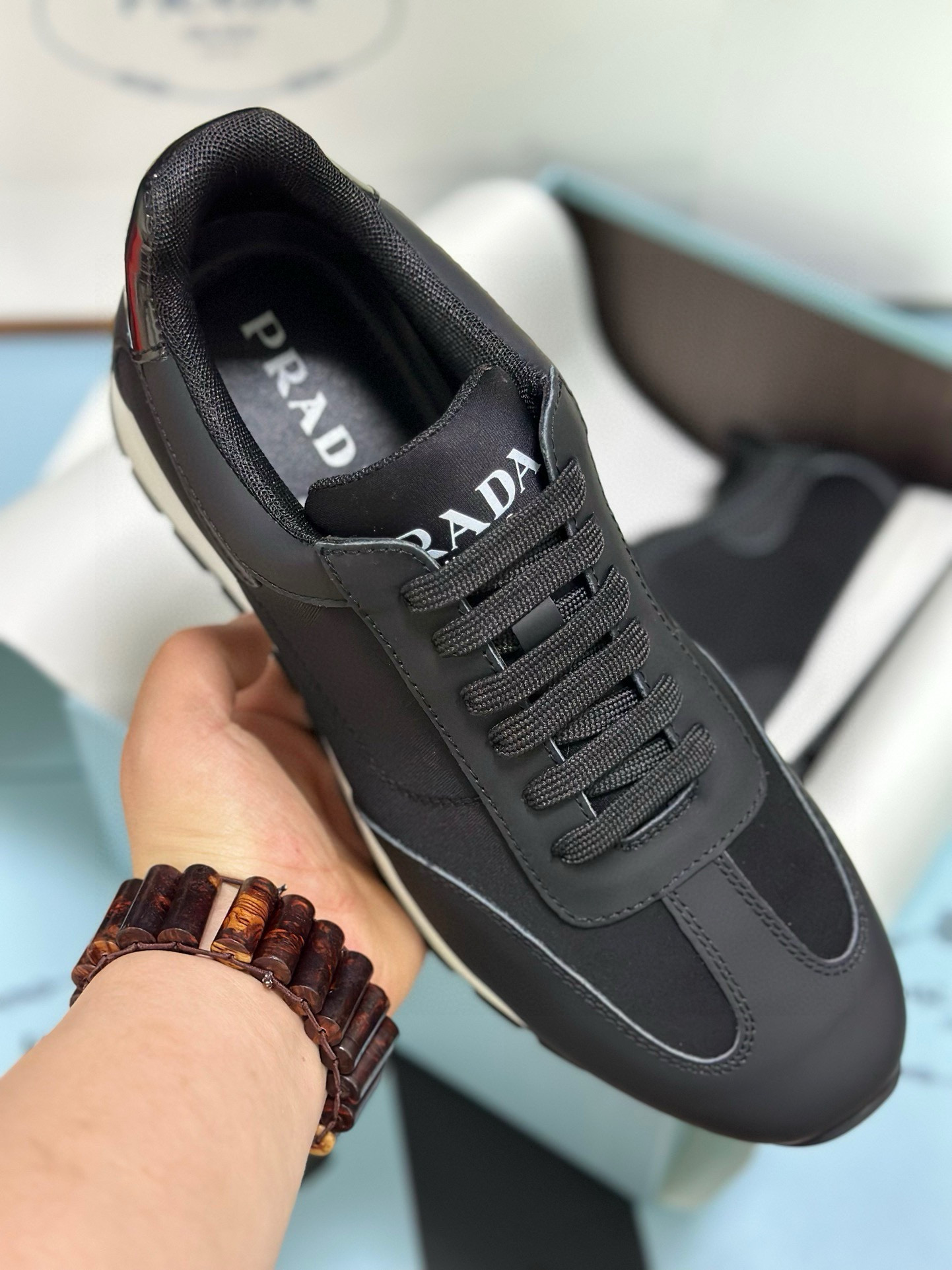 Prada Men's Black Leather and Fabric Sneakers with Lightweight Sole 7 i1743471811862 4637 0 5