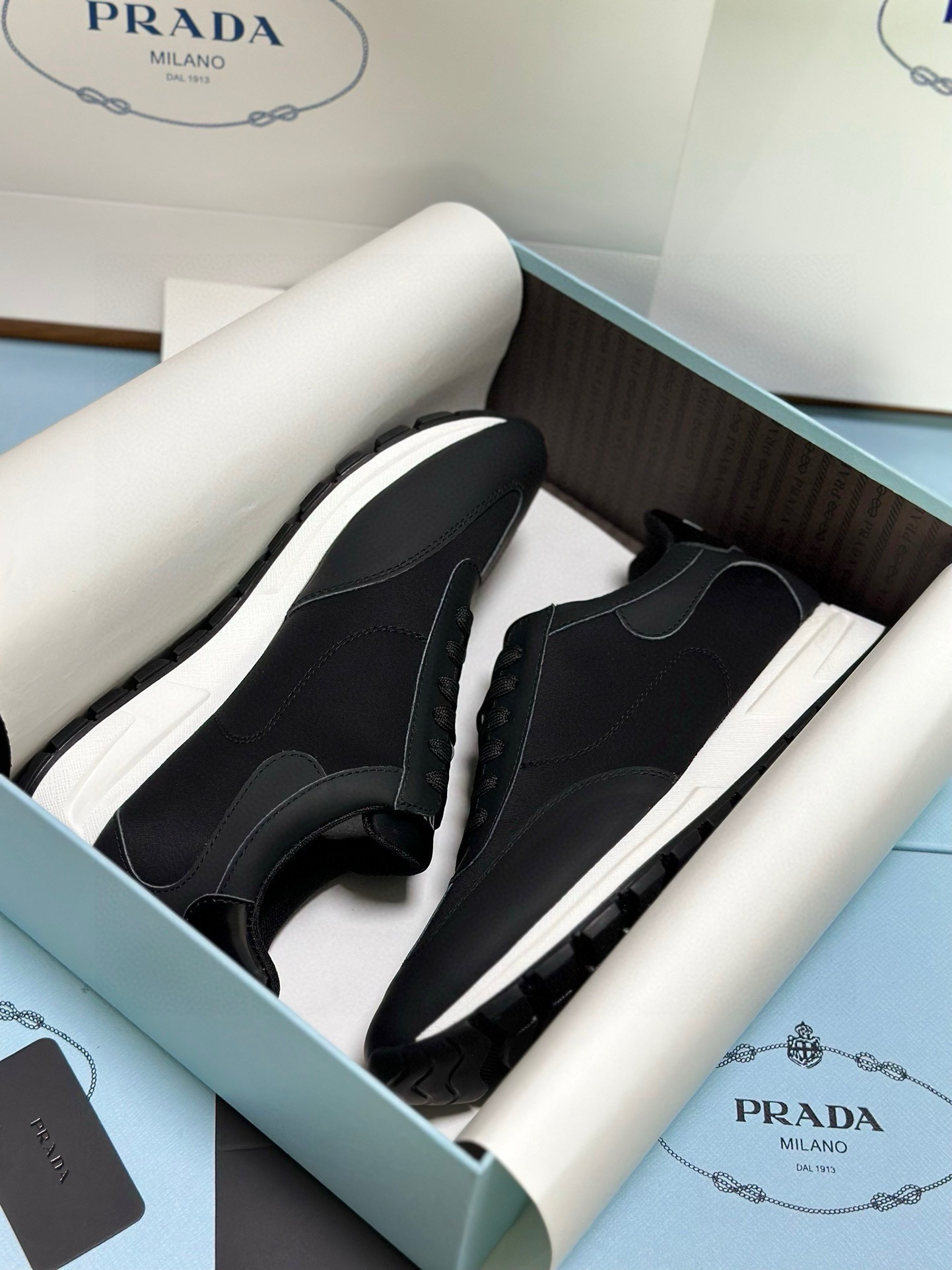 Prada Men's Black Leather and Fabric Sneakers with Lightweight Sole 4 i1743471811862 938 0 2